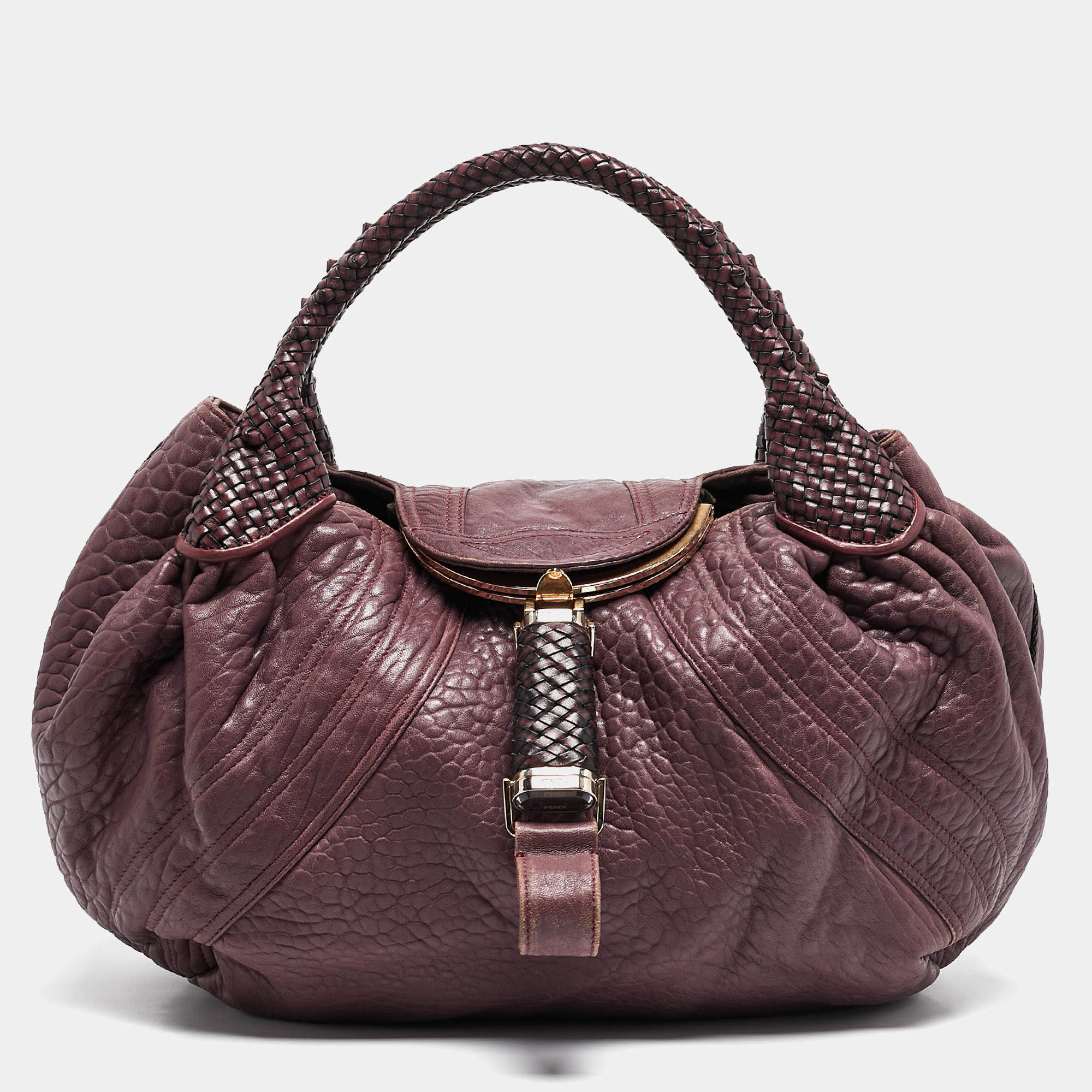 Pre Owned Fendi Purple Pebbled Leather Spy Bag