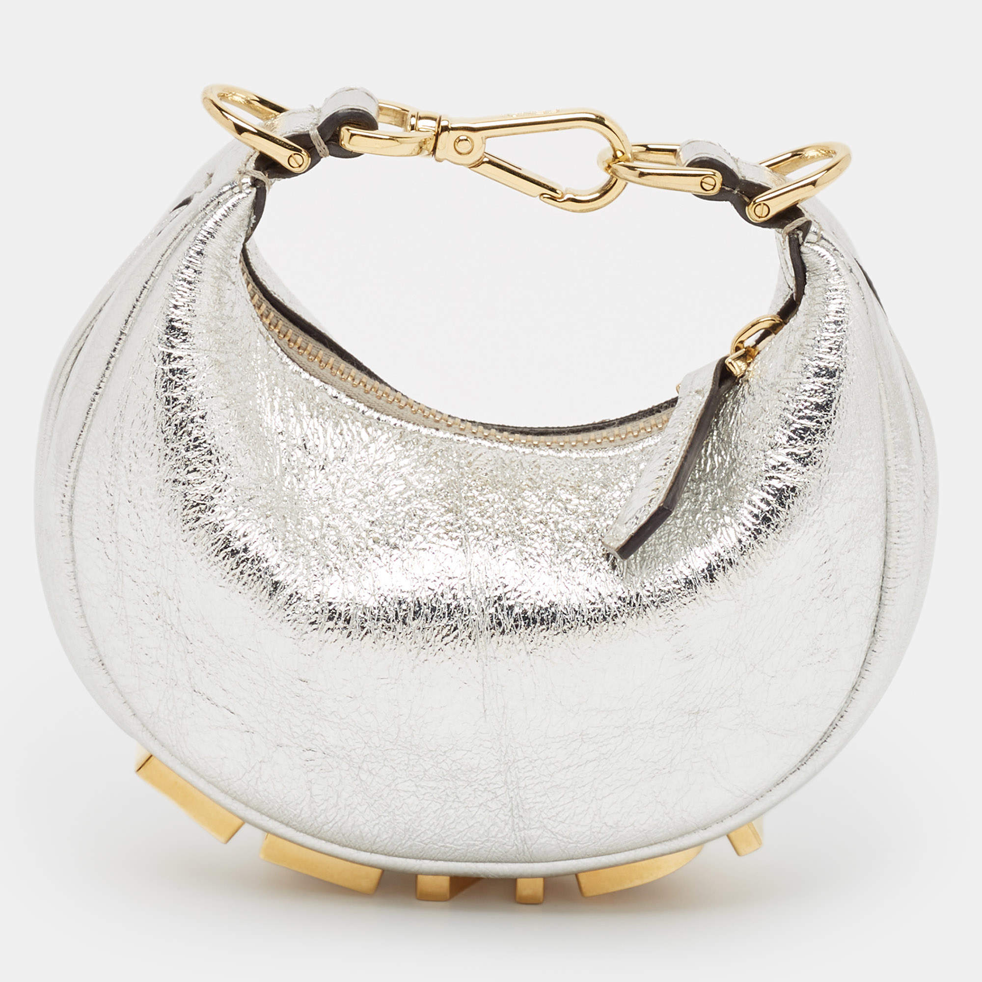 Fendi Silver Leather Nano Fendigraphy Hobo