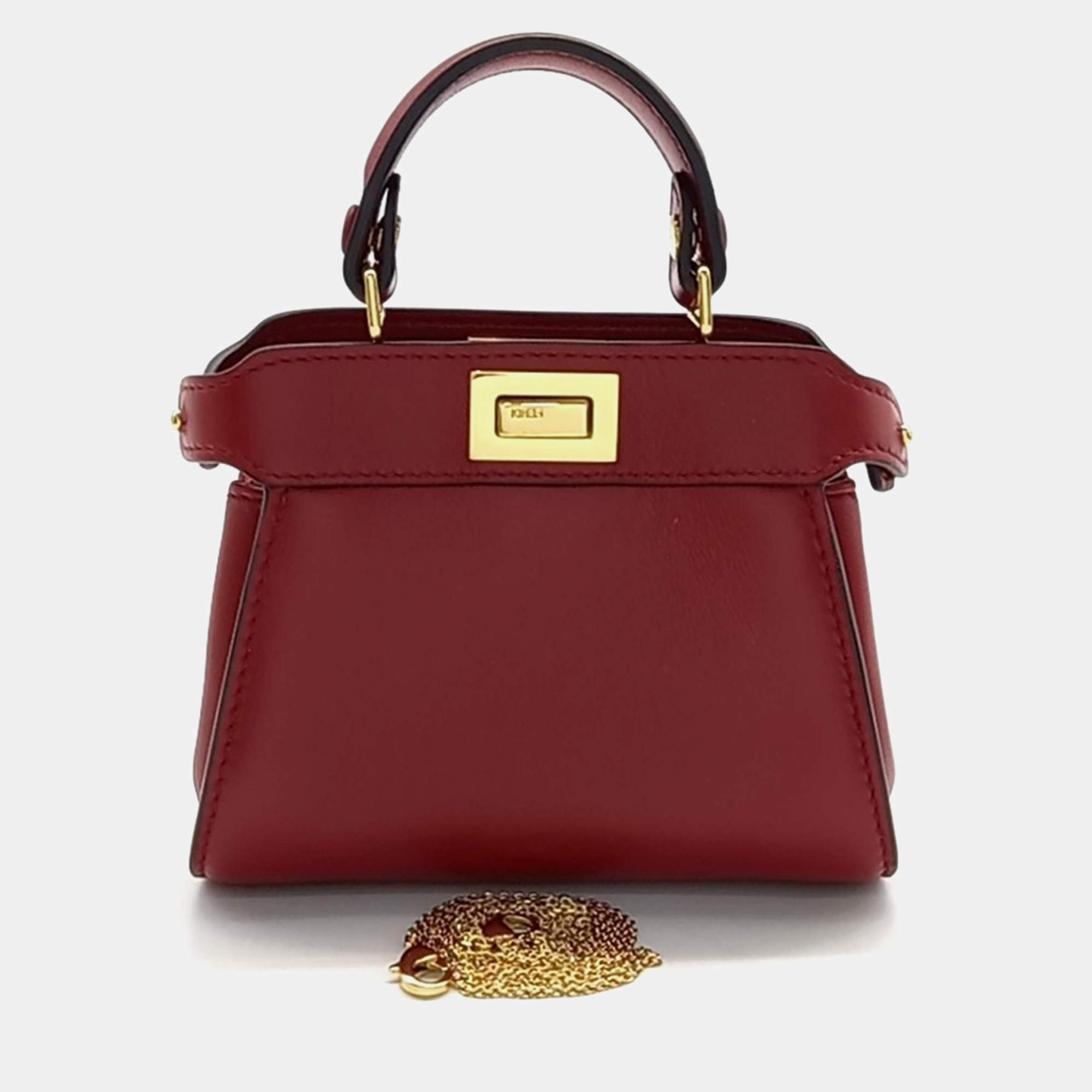 Fendi Red Leather Nano Peekaboo Crossbody Bag