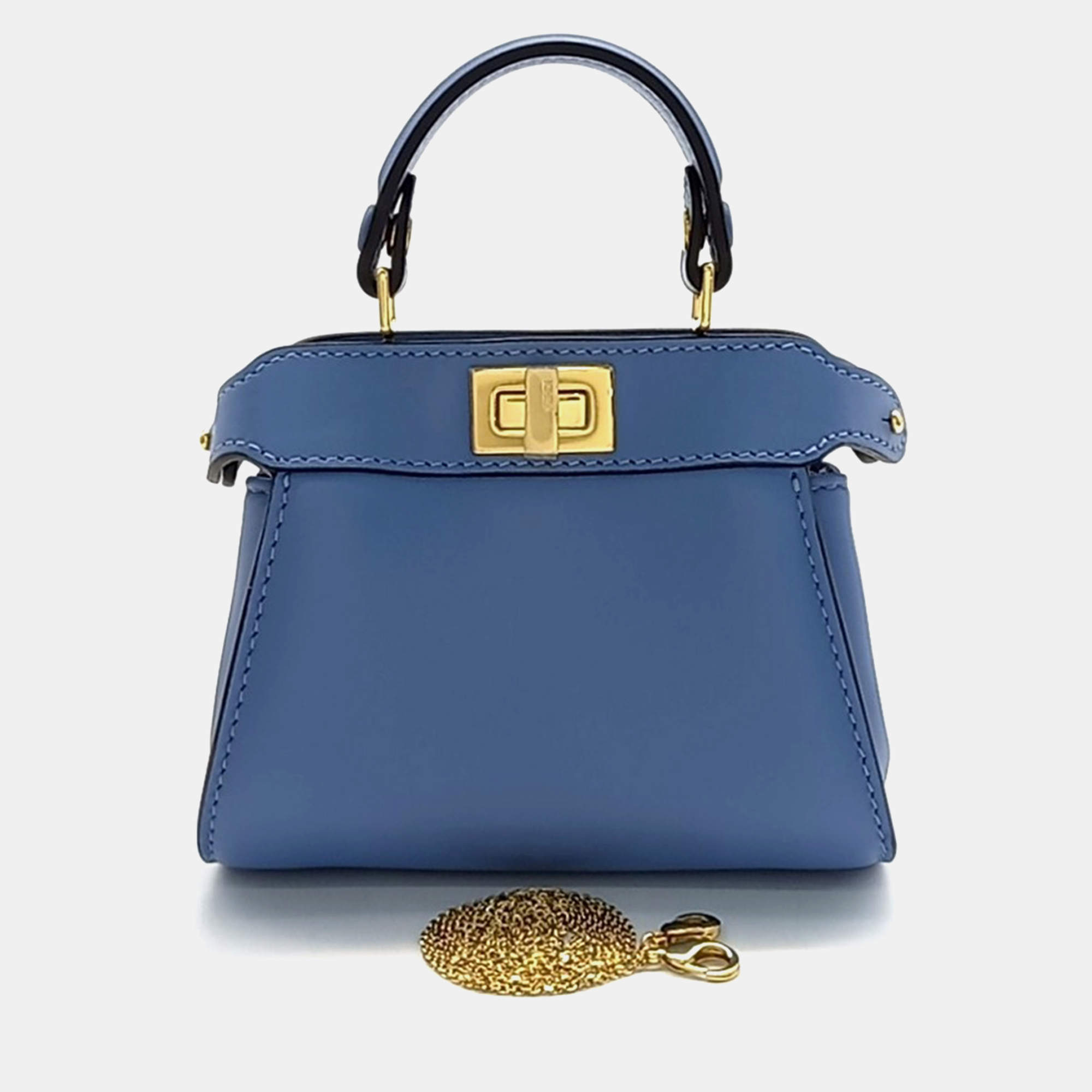 Pre Owned Fendi Blue Leather Nano Peekaboo Crossbody Bag