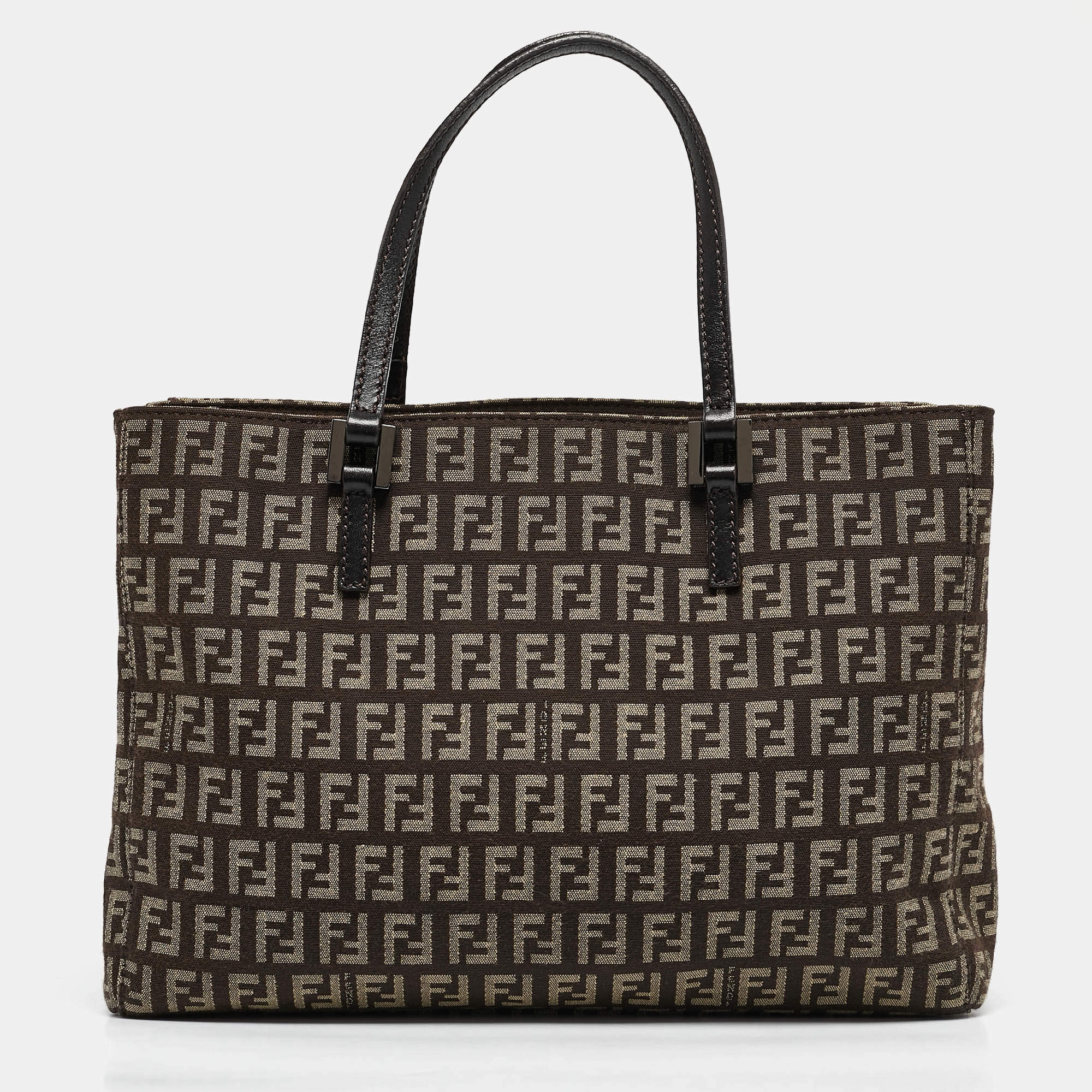 Pre Owned Fendi Brown Zucchino Canvas Small Shopper Tote