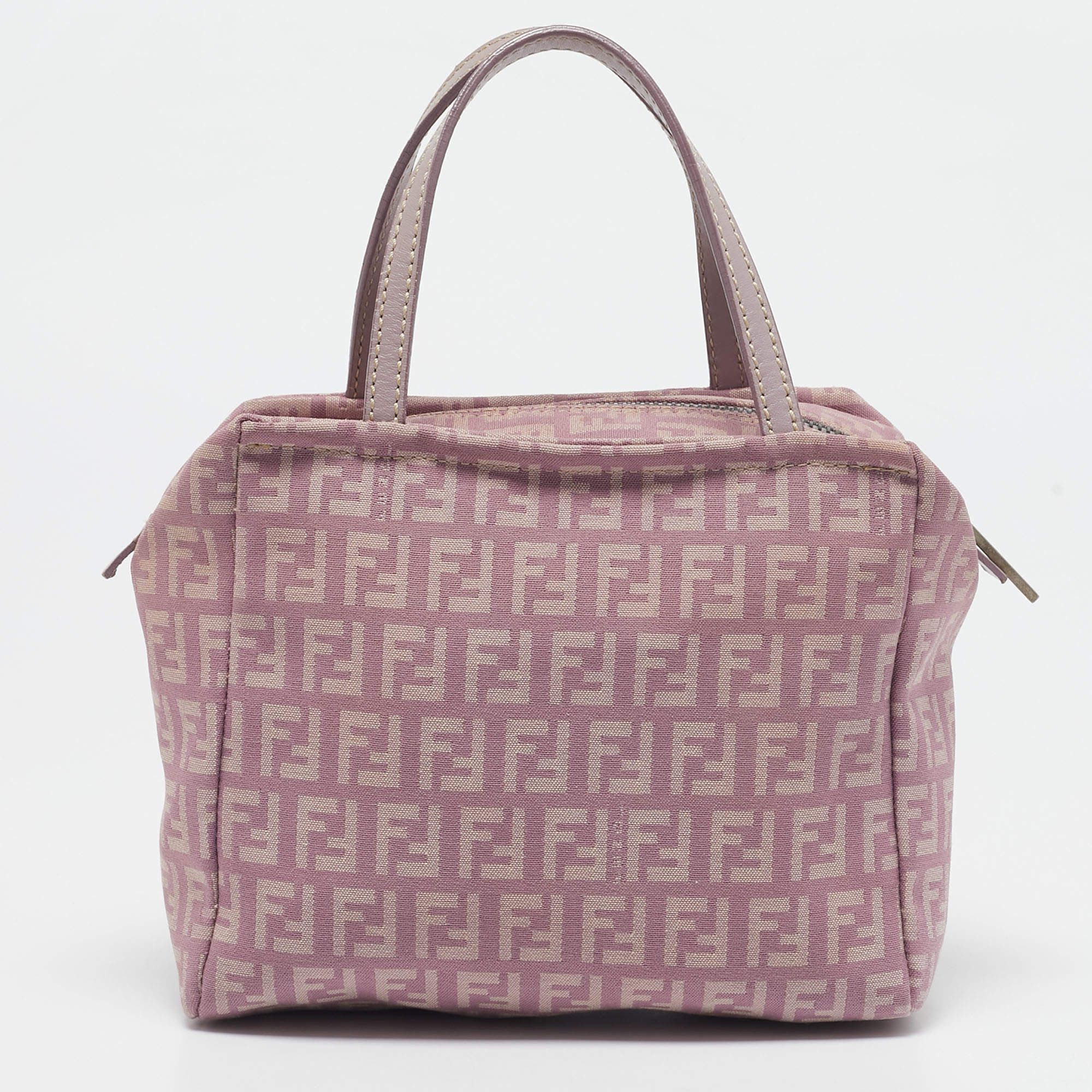 Pre Owned Fendi Purple Zucchino Canvas and Leather Satchel