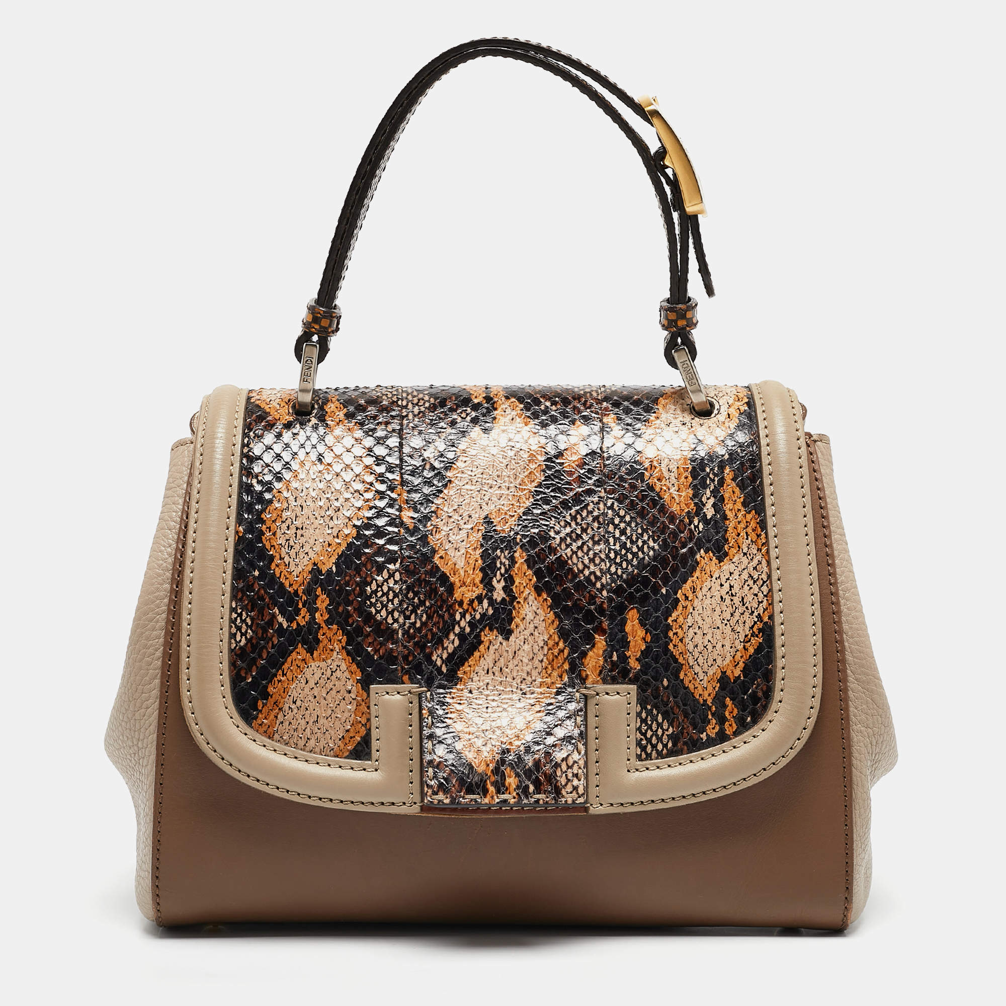 Pre Owned Fendi Multicolor Leather and Python Silvana Top Handle Bag