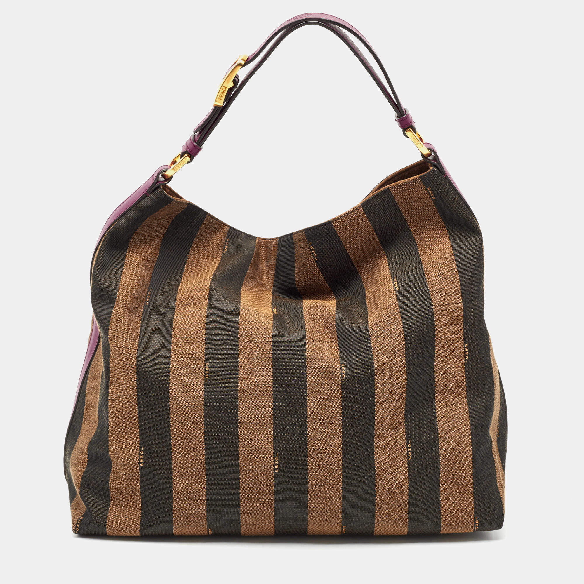 مملوكة مسبقًا Fendi Tobacco/Magenta Pequin Stripe Canvas and Leather Hobo