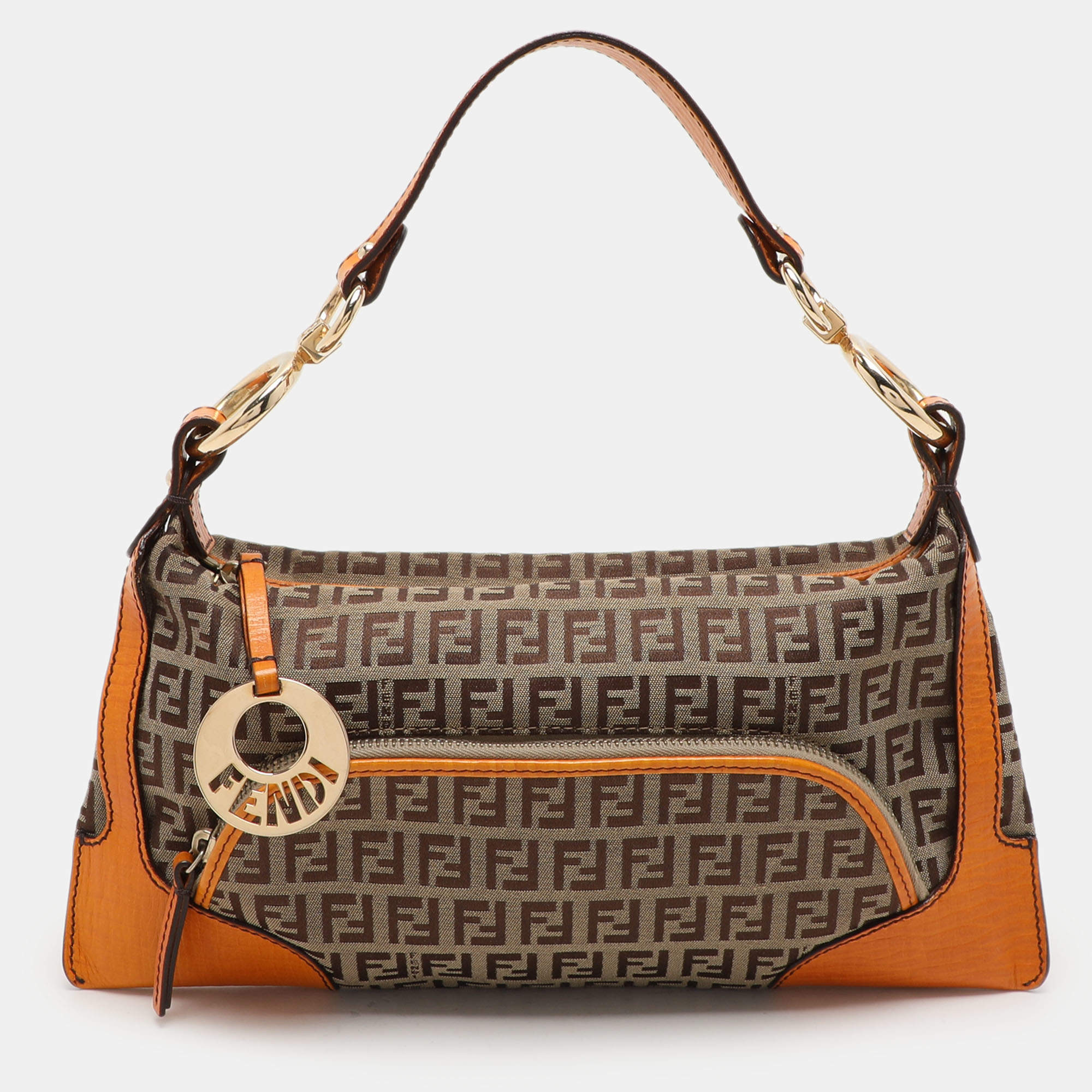 Pre Owned Fendi Beige/Orange Zucchino Canvas Chef Shoulder Bag