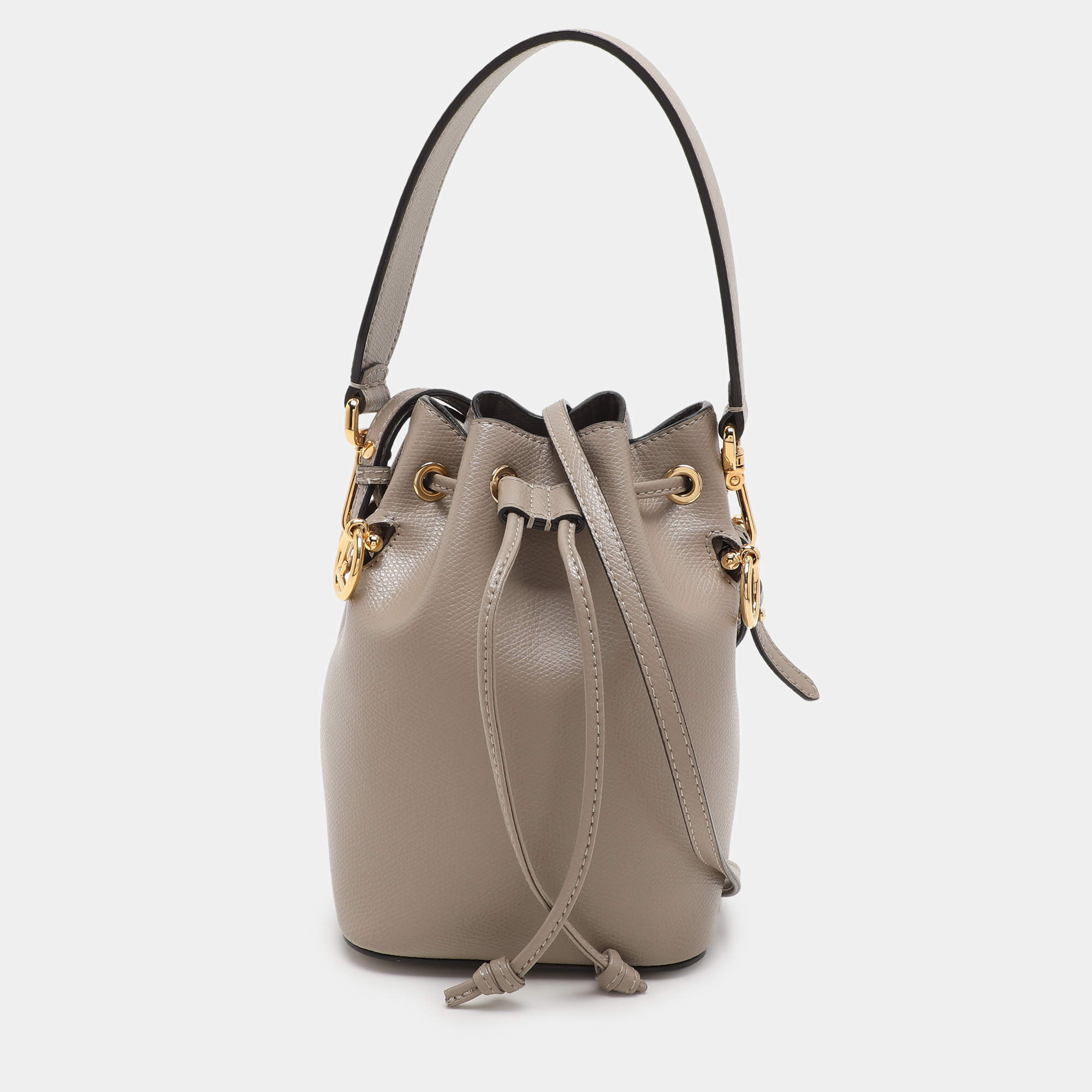 Fendi Grey Leather Mon Tresor Mini Drawstring Bucket Bag