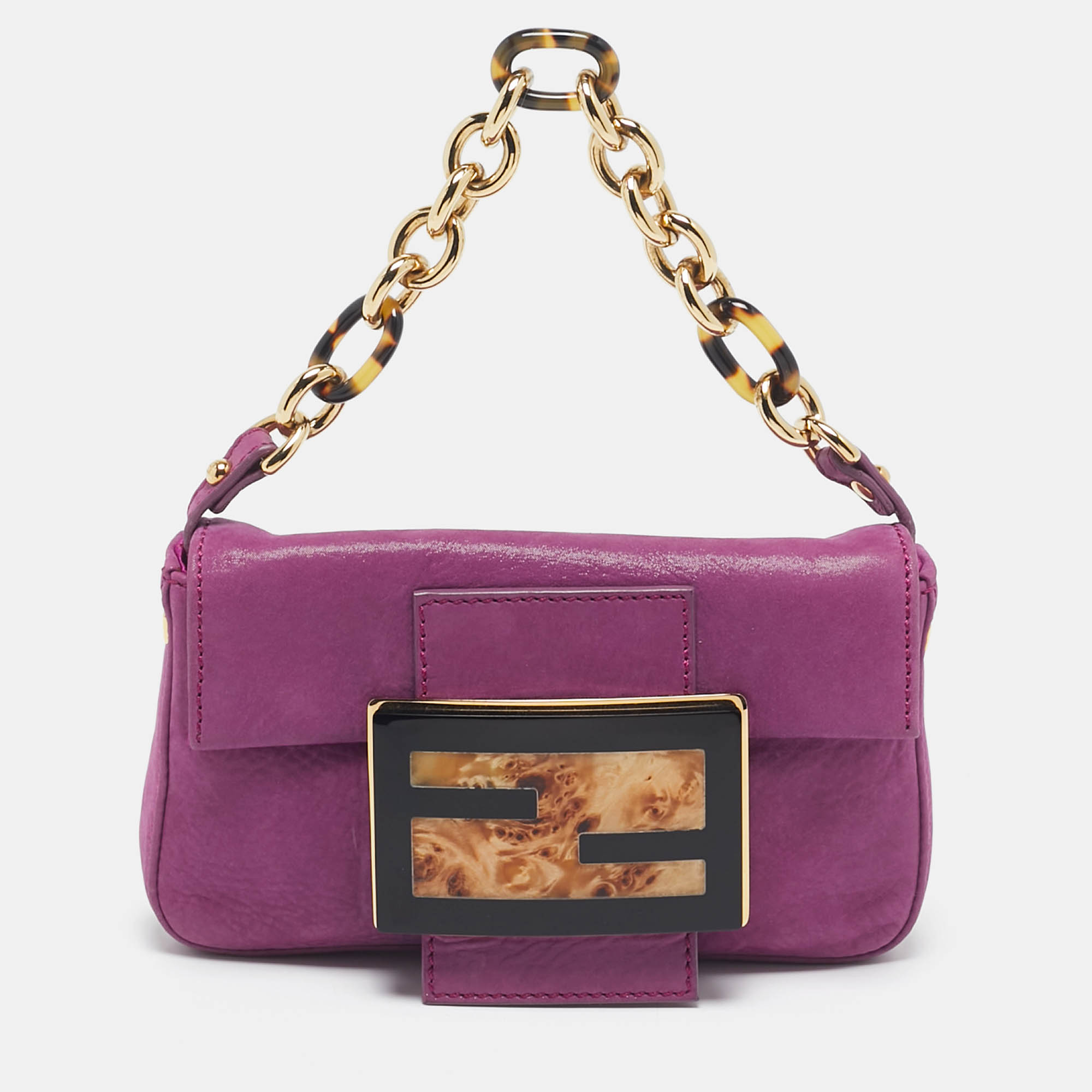 مملوكة مسبقًا Fendi Purple Iridescent Nubuck Mini Baguette Bag