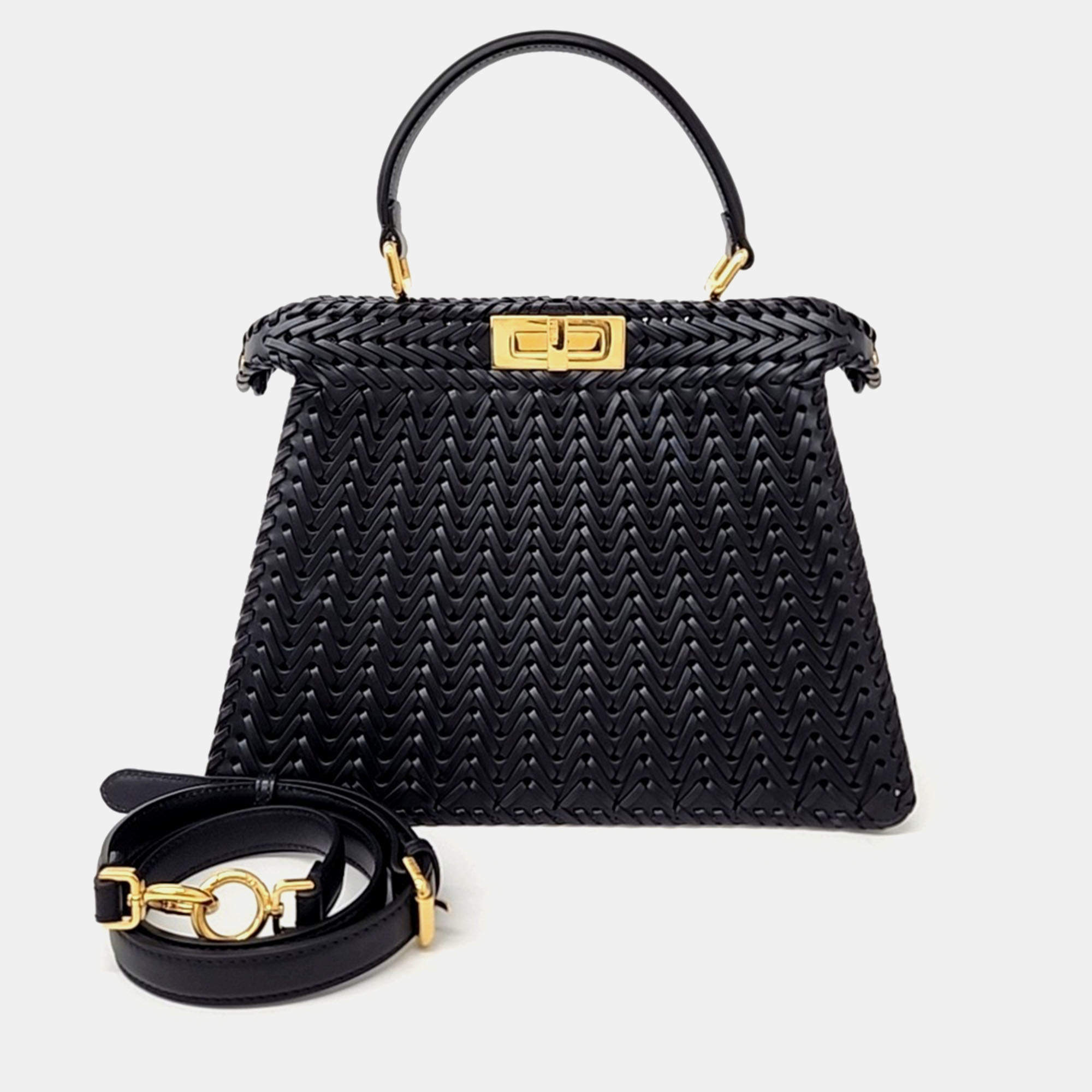 Fendi Black Leather Peekaboo I See U Medium Bag
