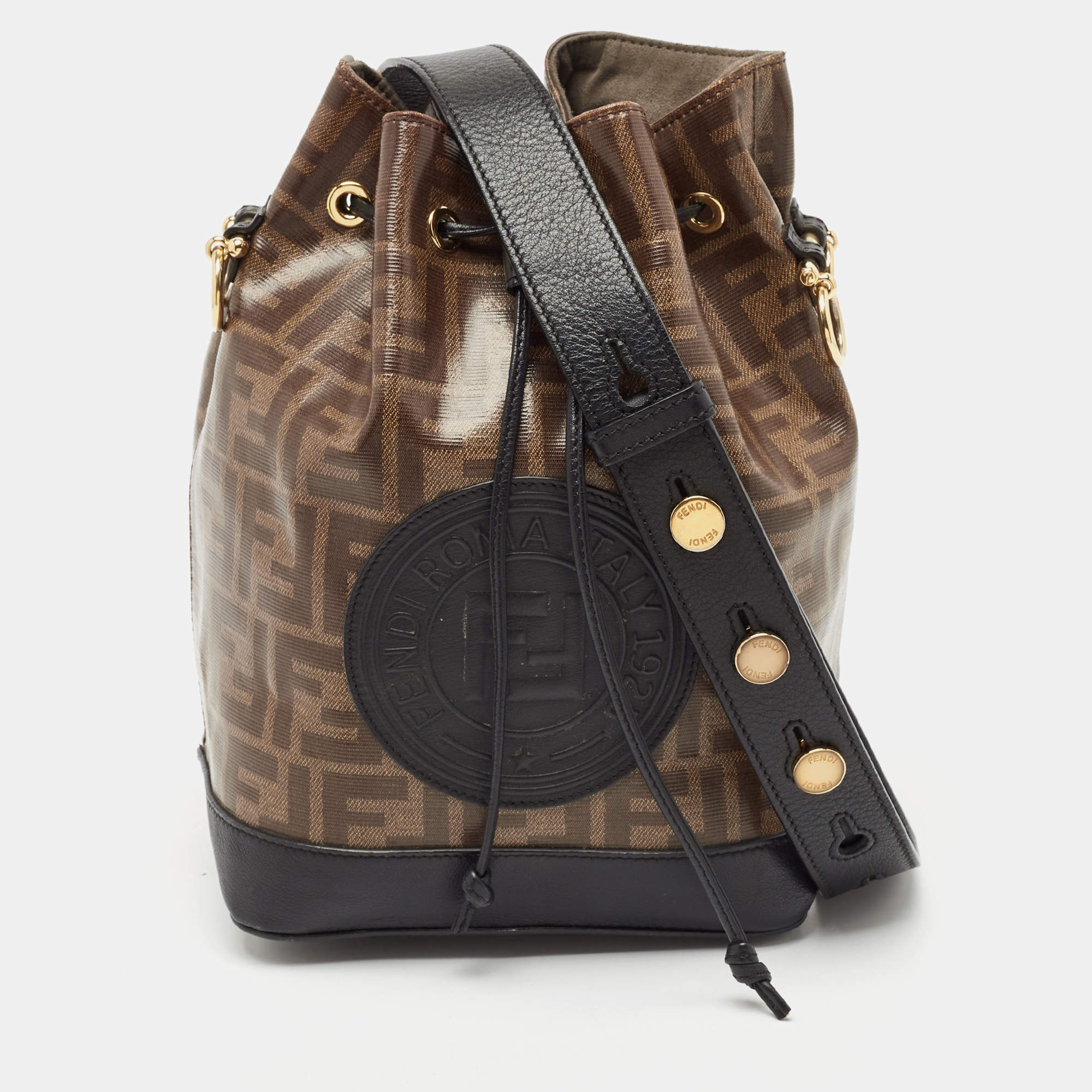 Fendi Brown/Black Zucca Coated Canvas and Leather Mon Tresor Bucket Bag