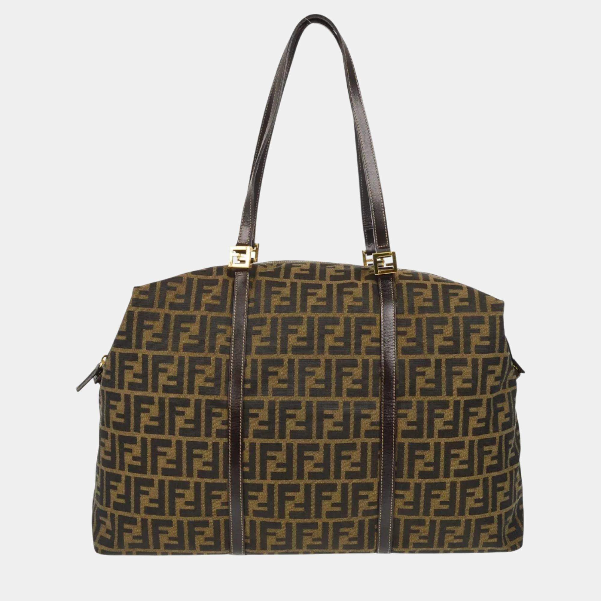 Fendi Brown Canvas Zucca Shoulder Tote Bag