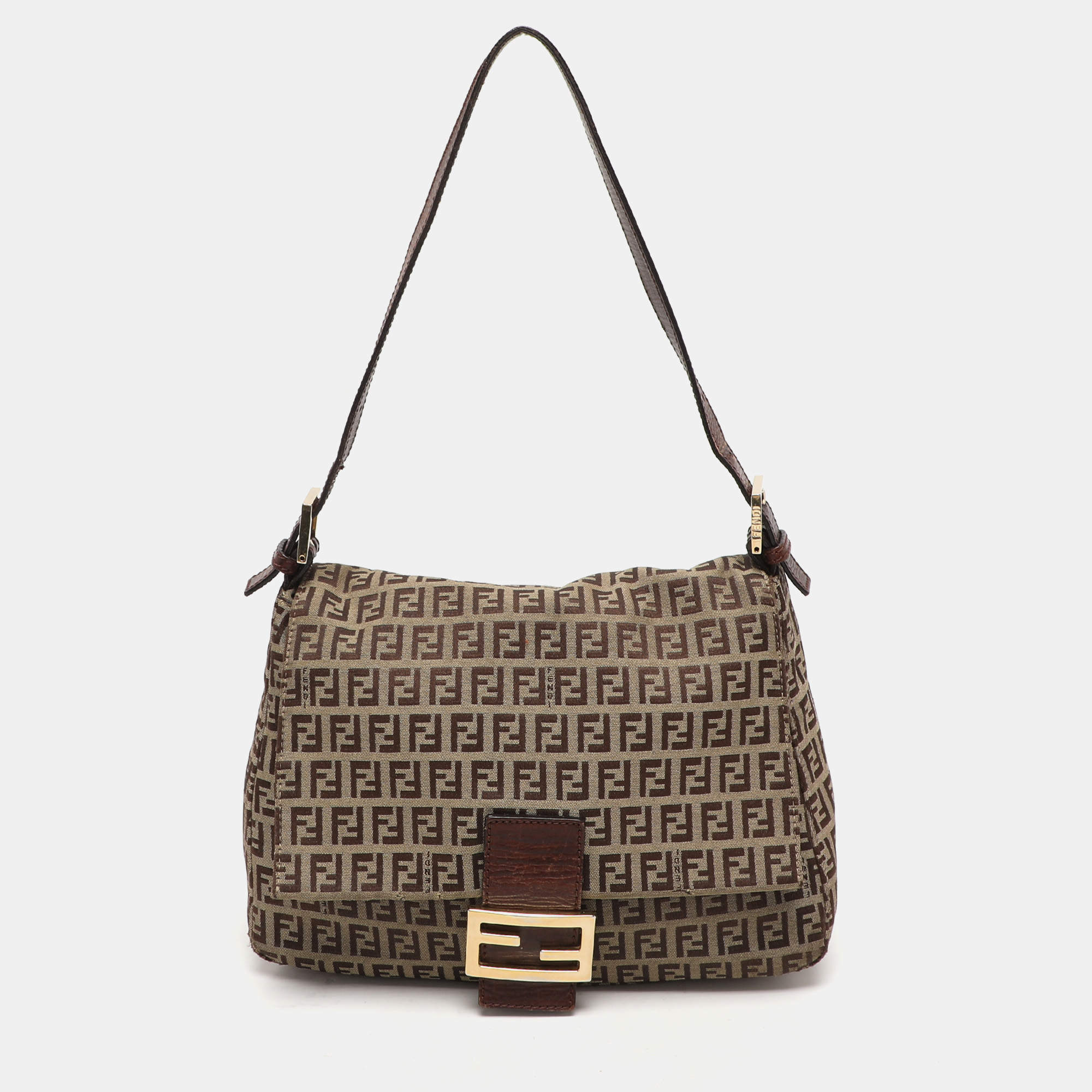 Pre Owned Fendi Brown Zucca Canvas and Leather Mama Forever Shoulder Bag