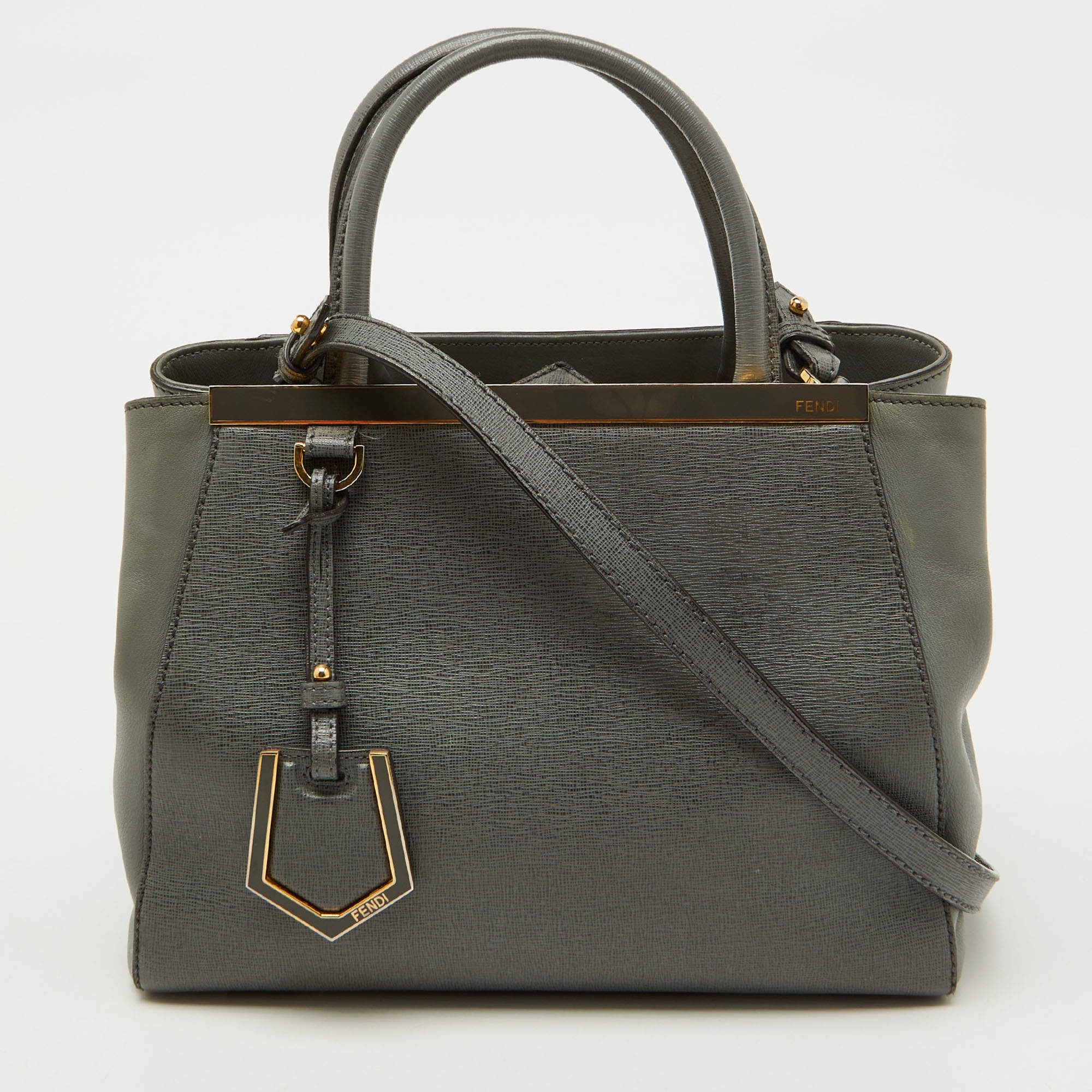 Fendi Grey Leather Small 2Jours Tote