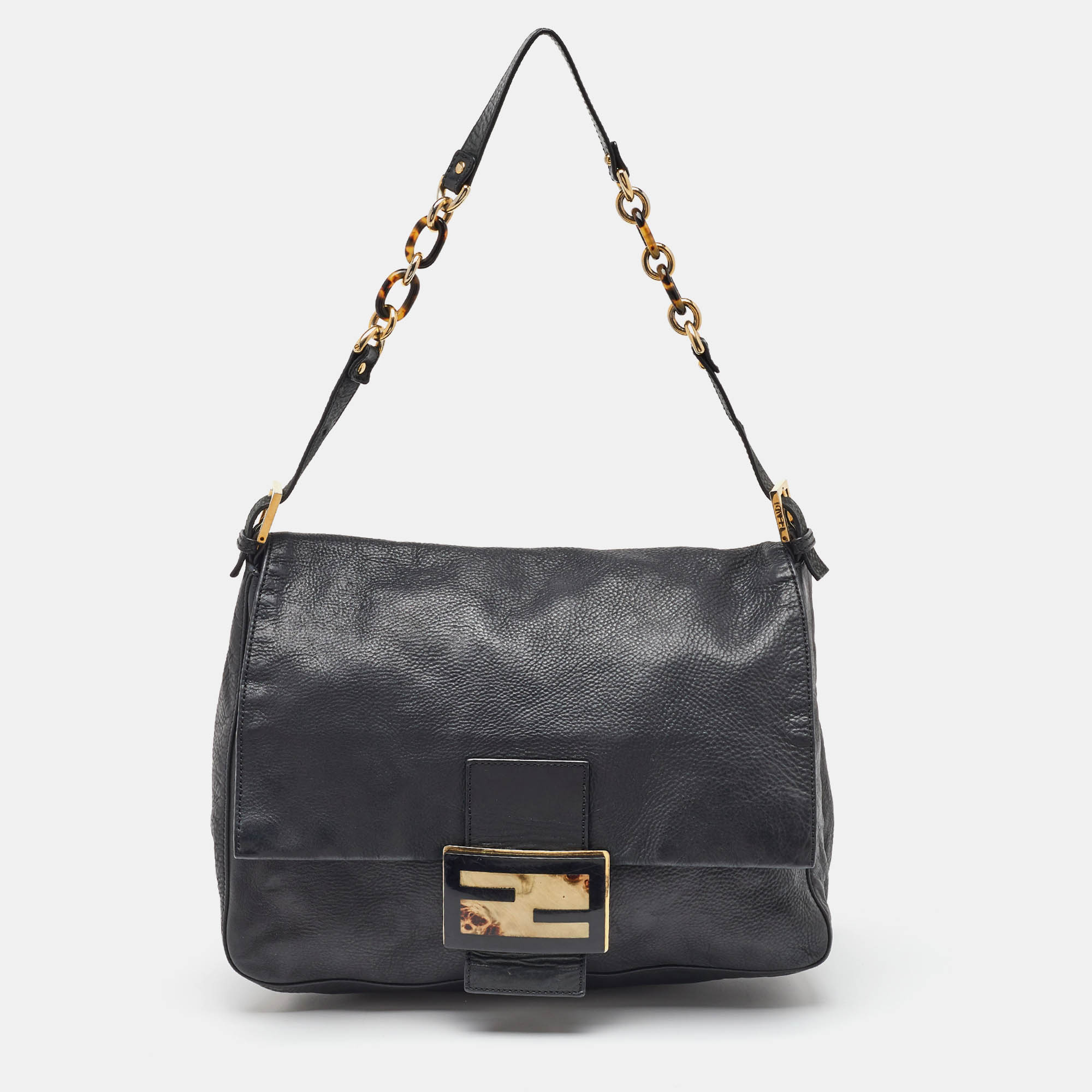 Pre Owned Fendi Black Leather Mama Forever Large Flap Shoulder Bag