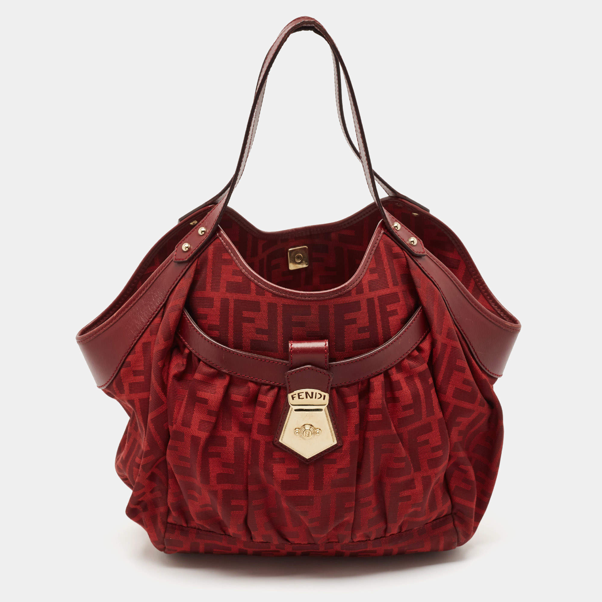  Fendi Red Zucca Canvas and Leather Borsa Chef Tote