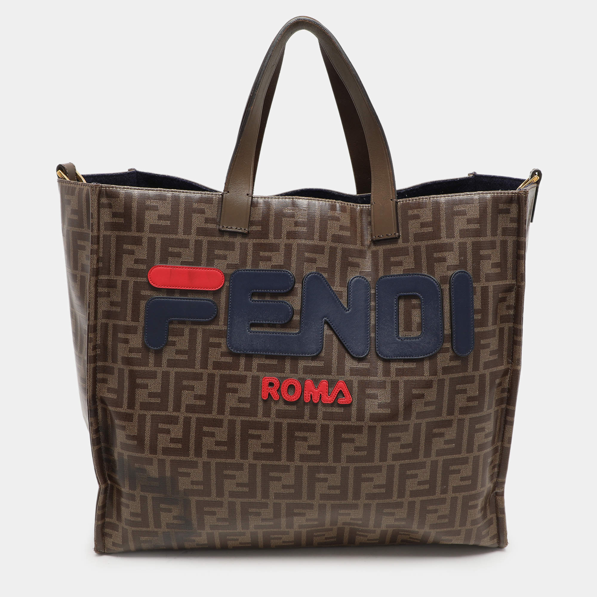 Fendi x Fila Brown Zucca Coated Fabric Large FF 1974 Mania Shopping Tote
