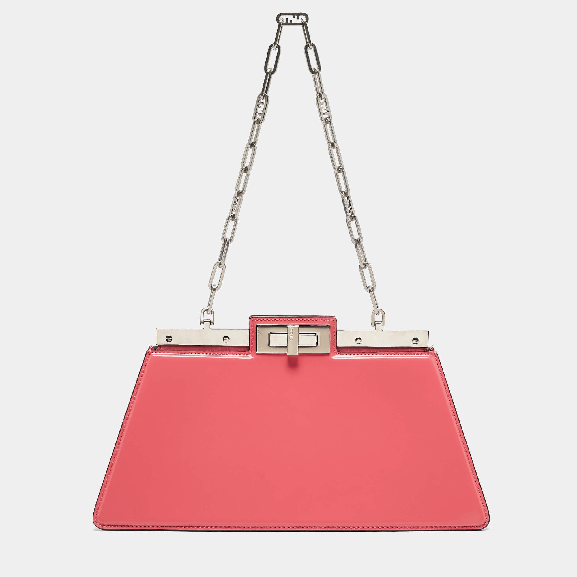 Fendi Pink Patent Leather Medium Peekaboo Cut Bag
