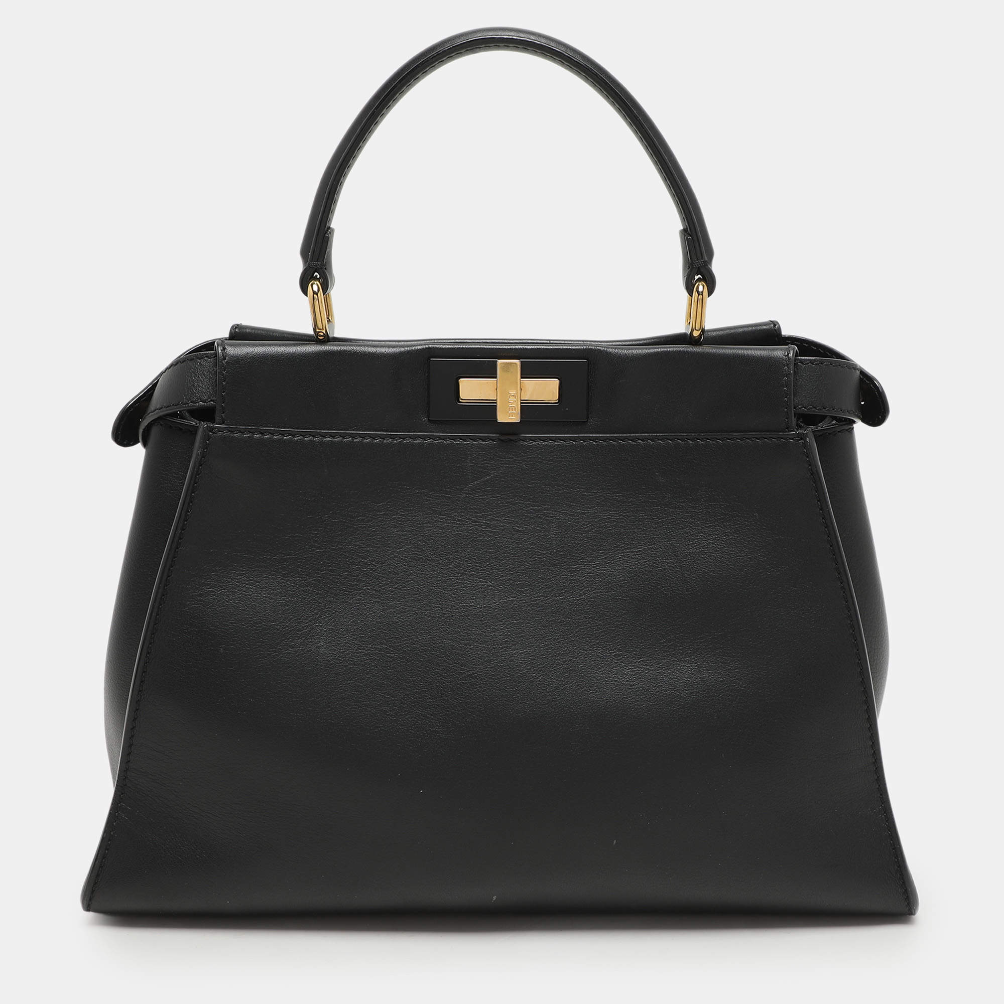 Fendi Black Leather Medium Peekaboo Top Handle Bag