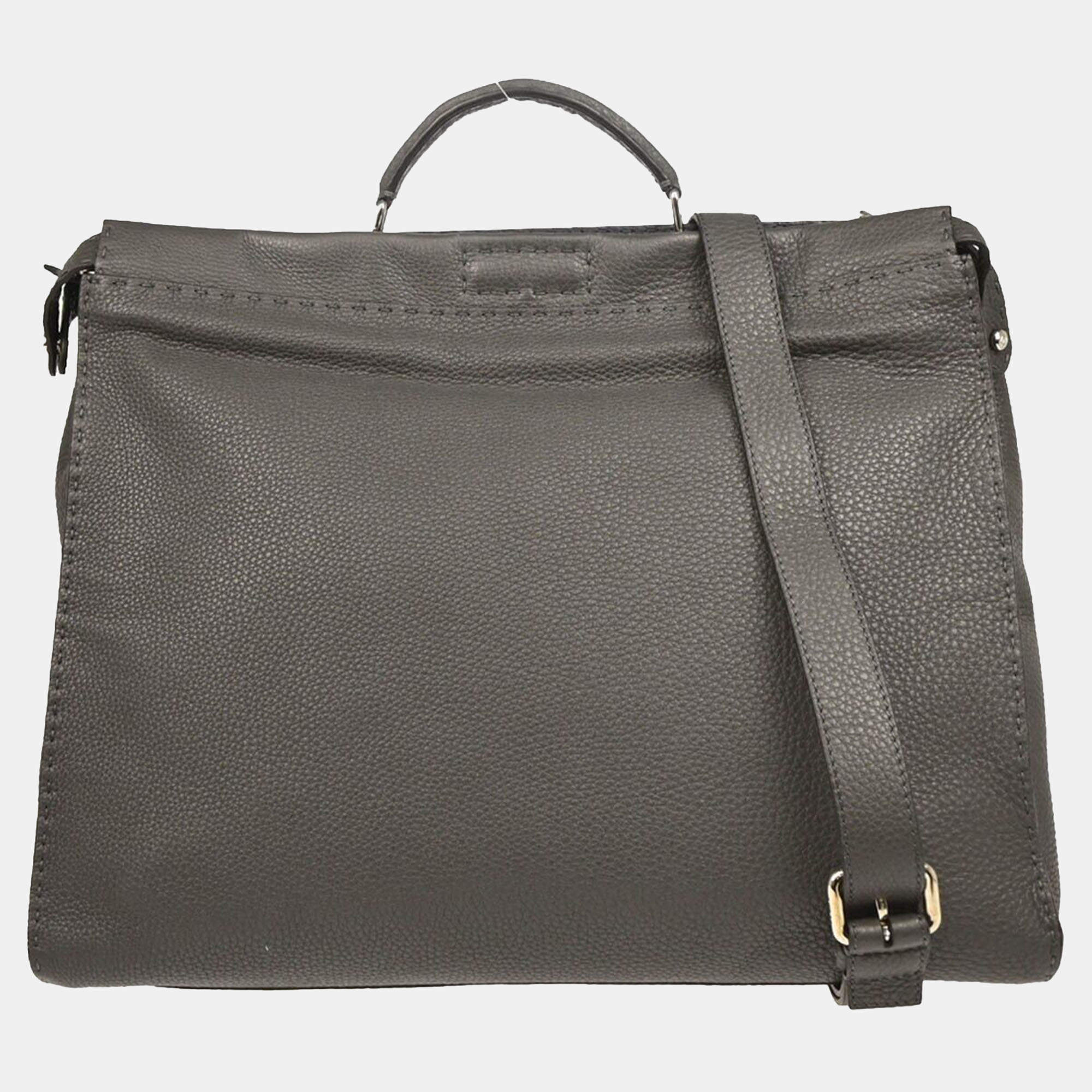 Fendi Grey Leather Peekaboo Fit Handbag 