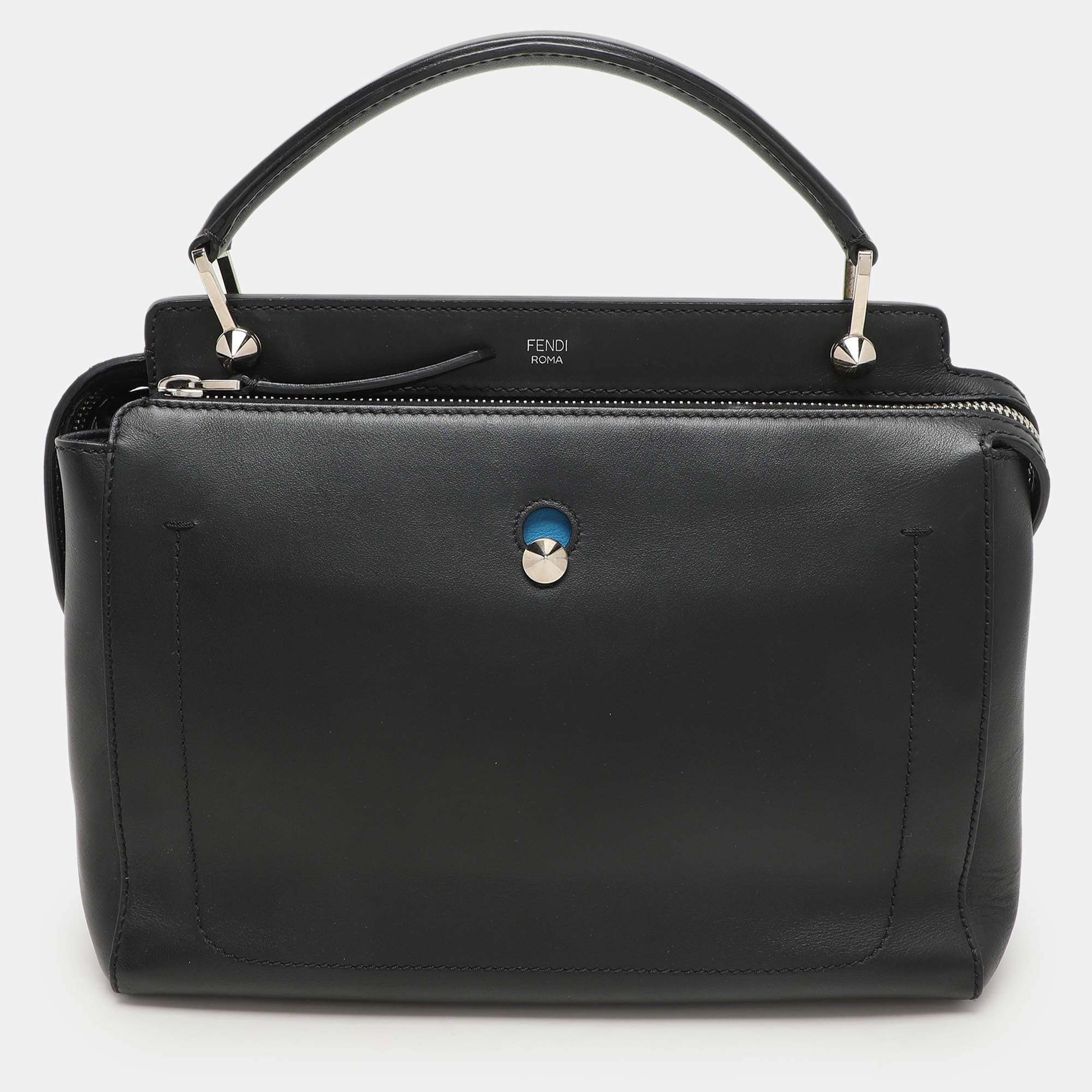 Fendi Black Leather Dotcom Top Handle Bag