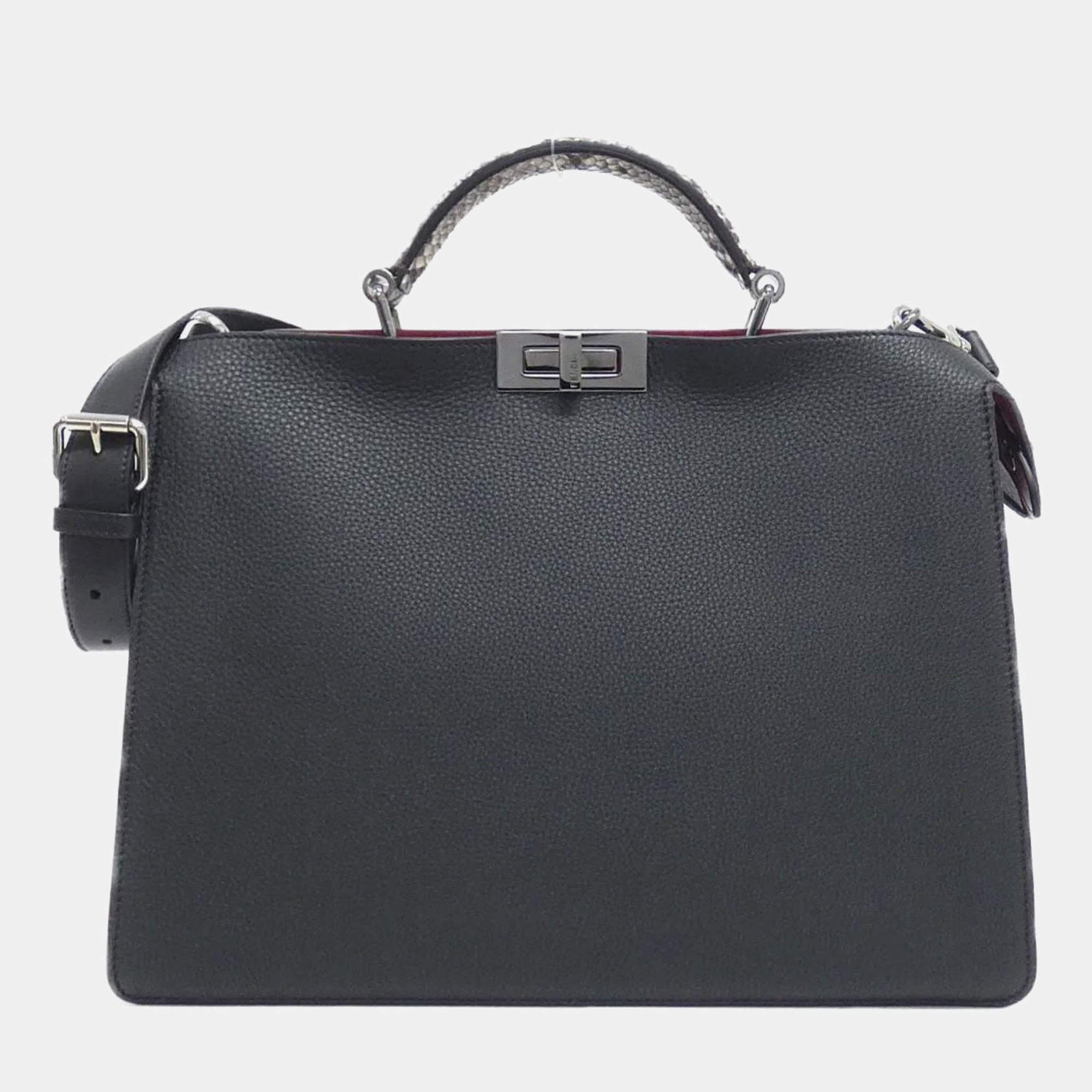 Fendi Black, Red Leather Peekaboo I See You Medium Handbag