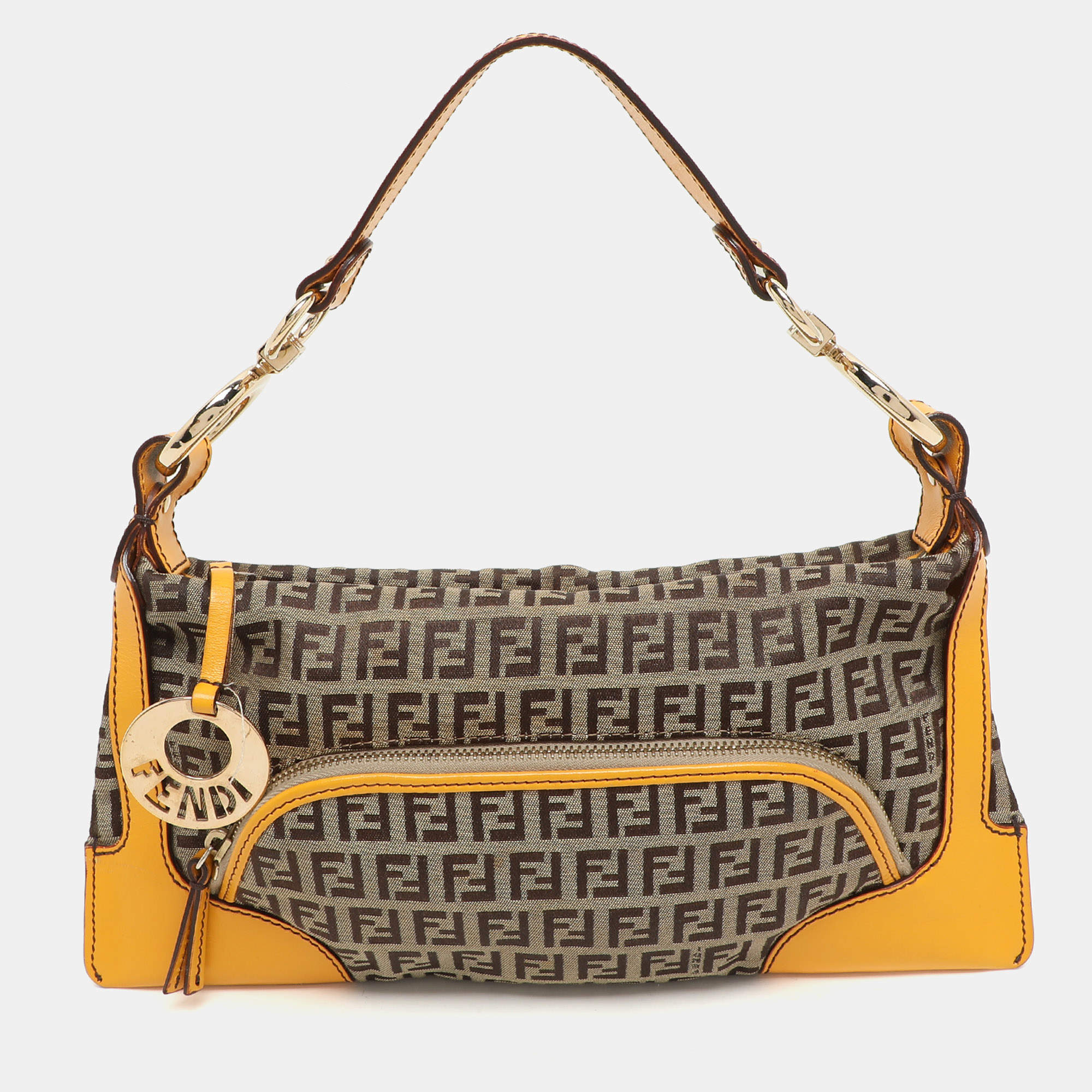 Fendi Yellow/Brown Zucchino Canvas and Leather Small Chef Pocket Shoulder Bag