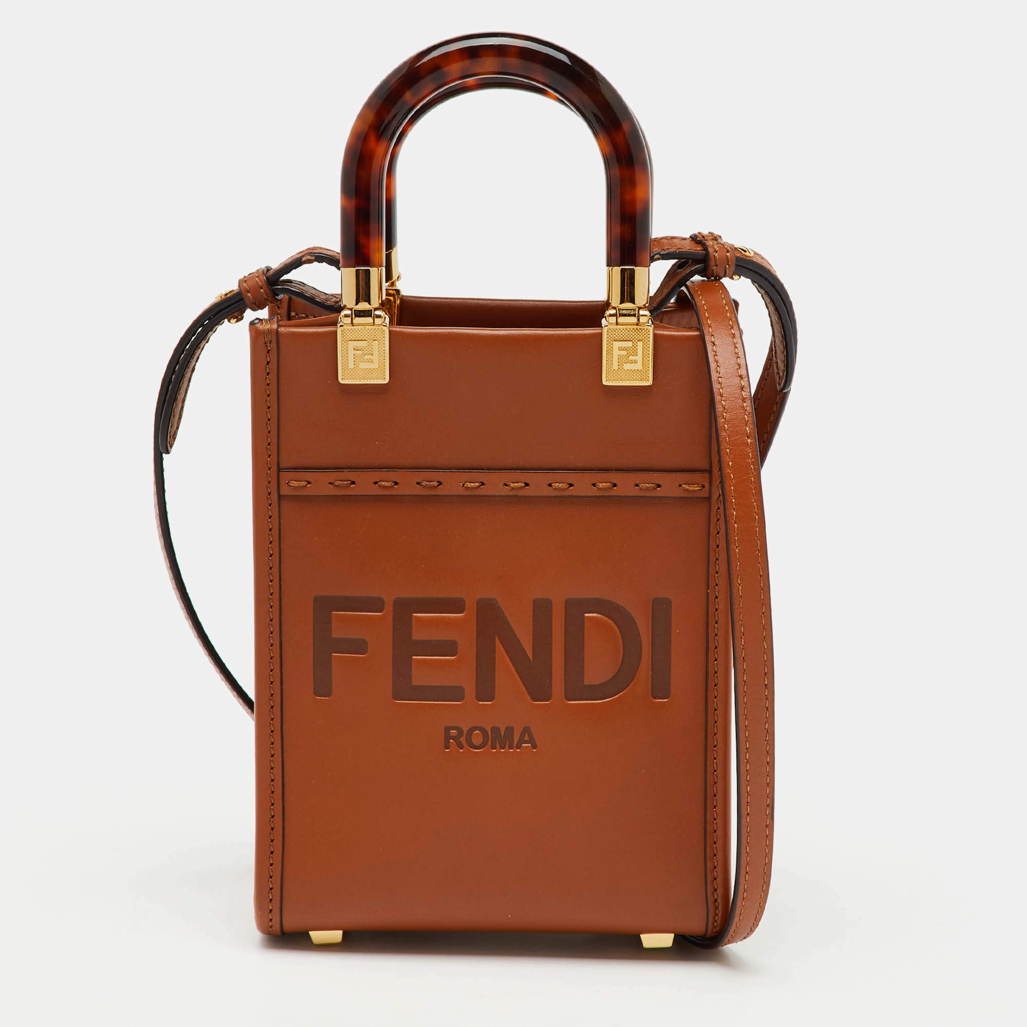 Fendi Brown Leather Sunshine Mini Tote