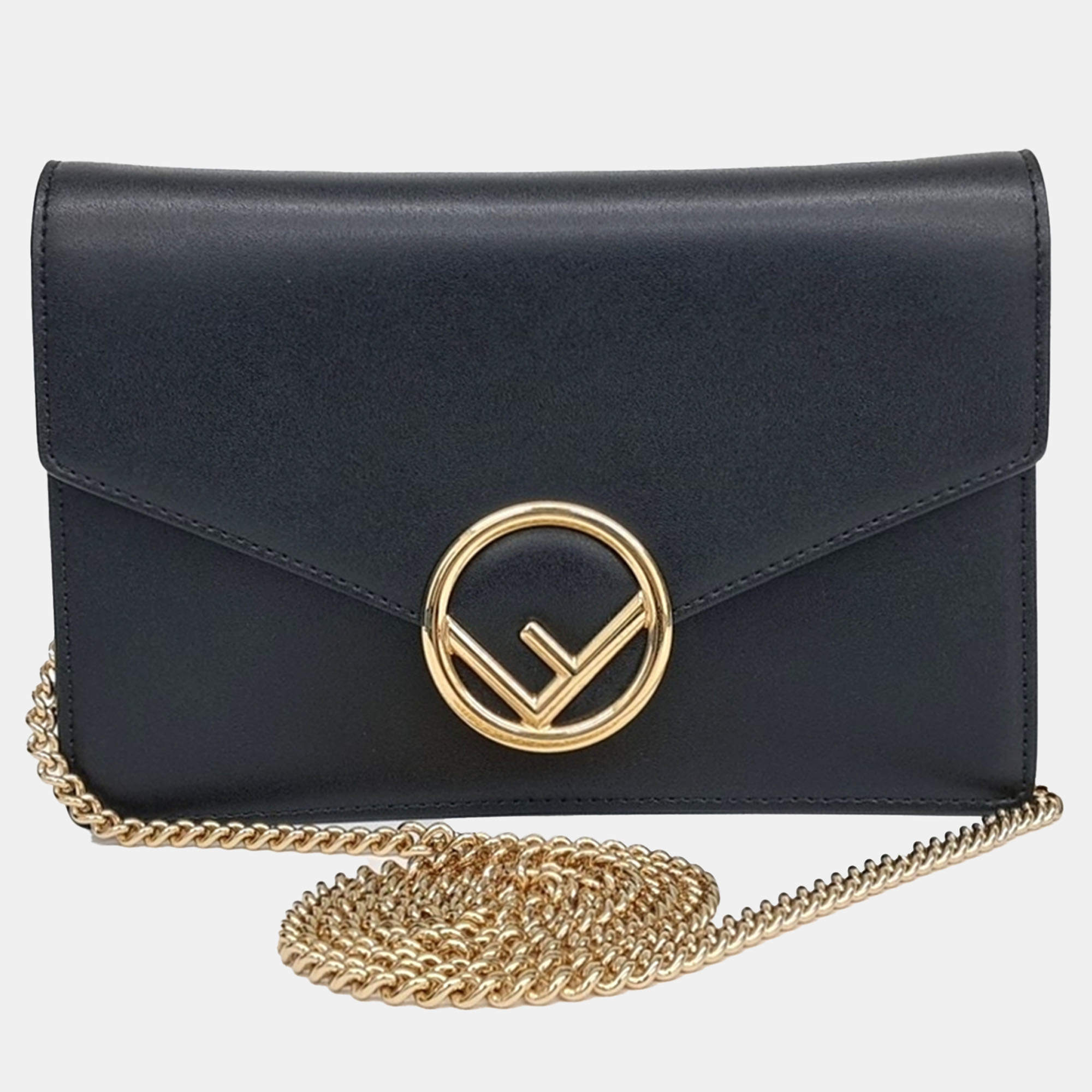 Fendi Black Leather Can I F Mini Crossbody Bag
