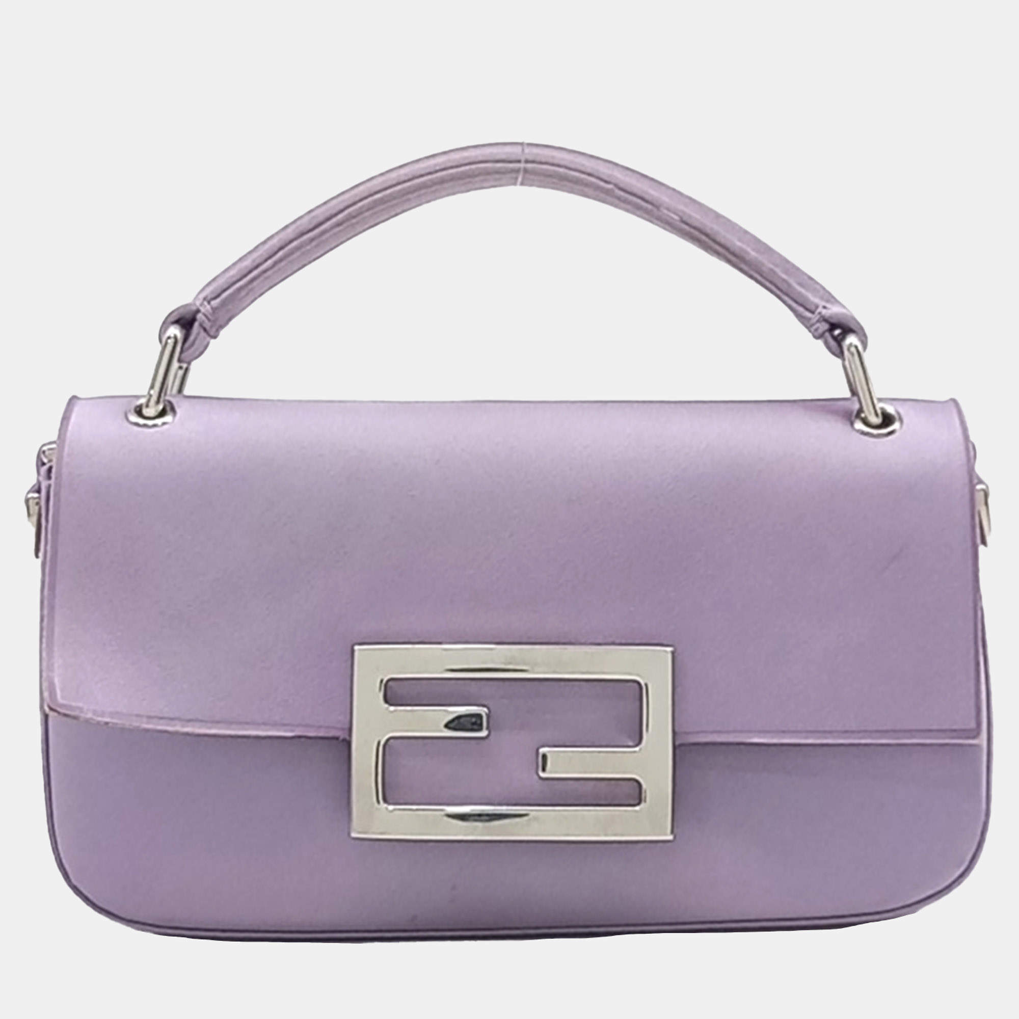 Pre Owned Fendi Purple Satin Baquette Phone Pouch Bag