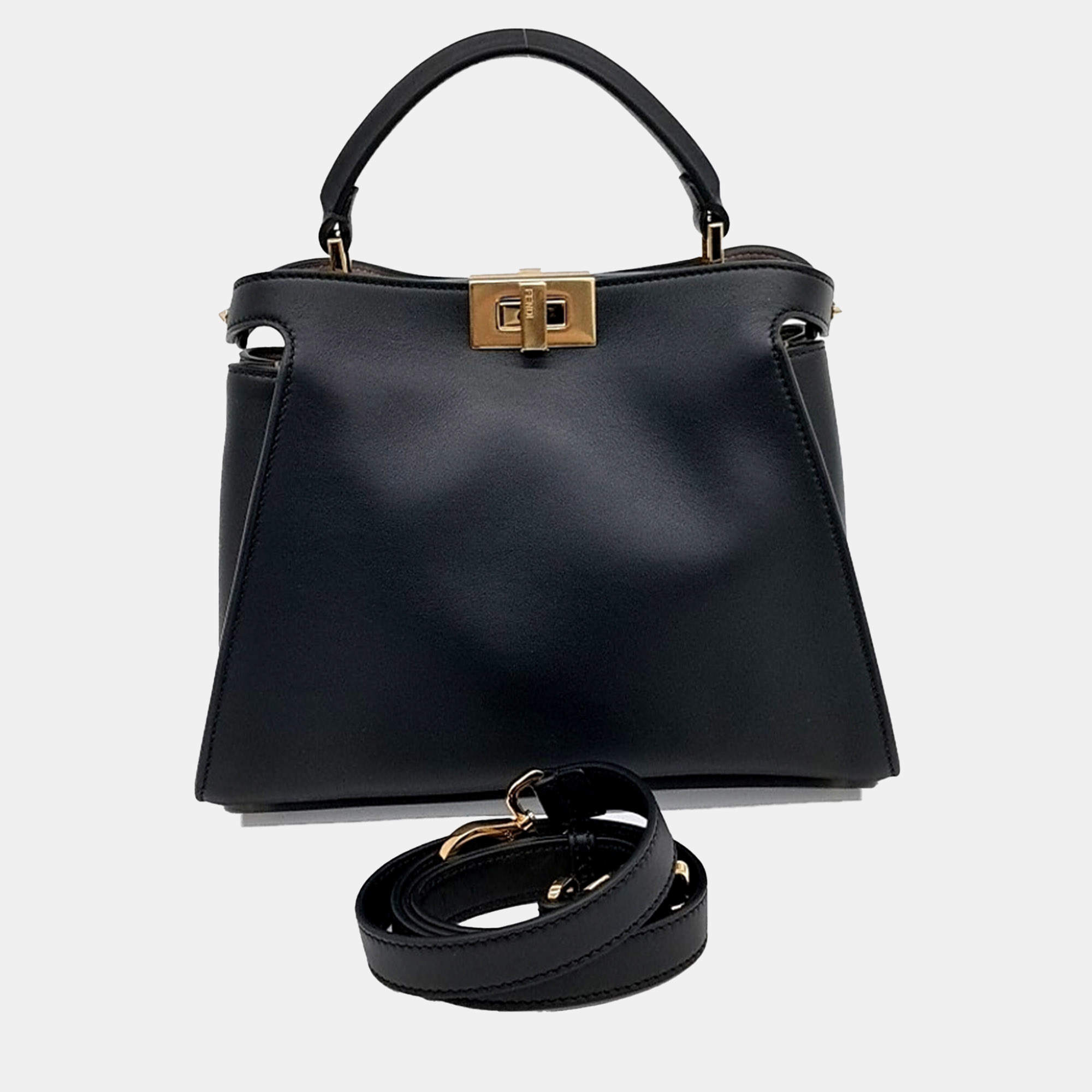 Pre Owned Fendi Black Leather Peekaboo Essentially Mini bag