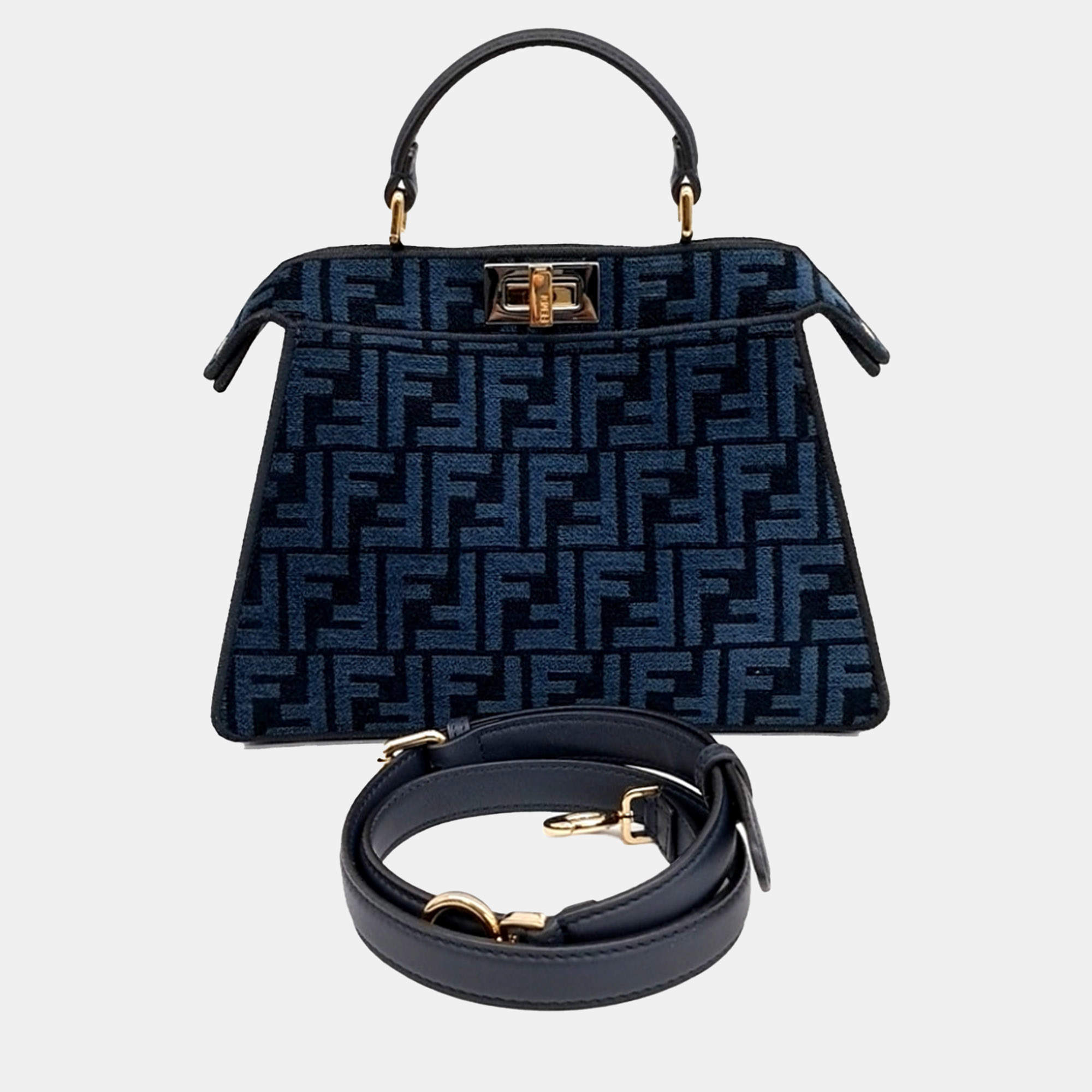 Pre Owned Fendi Navy Blue Fabric Peekaboo I SEE U Small bag