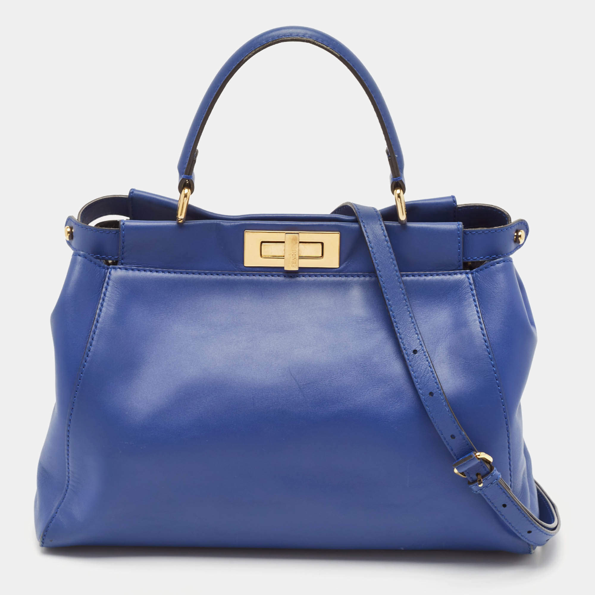 Fendi Blue Leather Regular Peekaboo Top Handle Bag