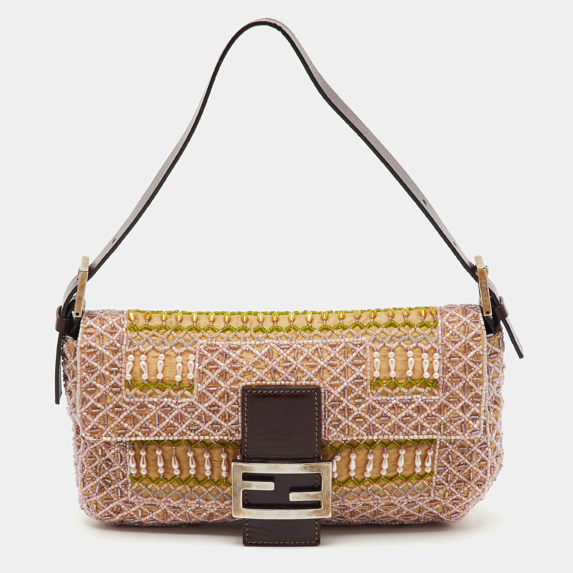 مملوكة مسبقًا Fendi Multicolor Beads and Leather Baguette Bag