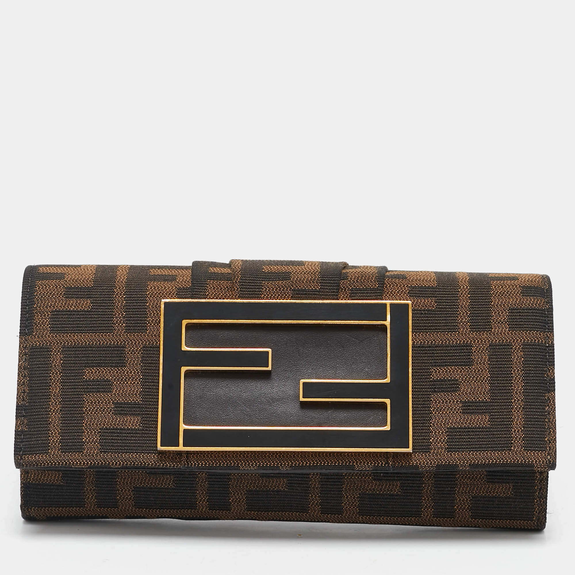 Fendi Tobacco Zucca Canvas FF Logo Continental Wallet