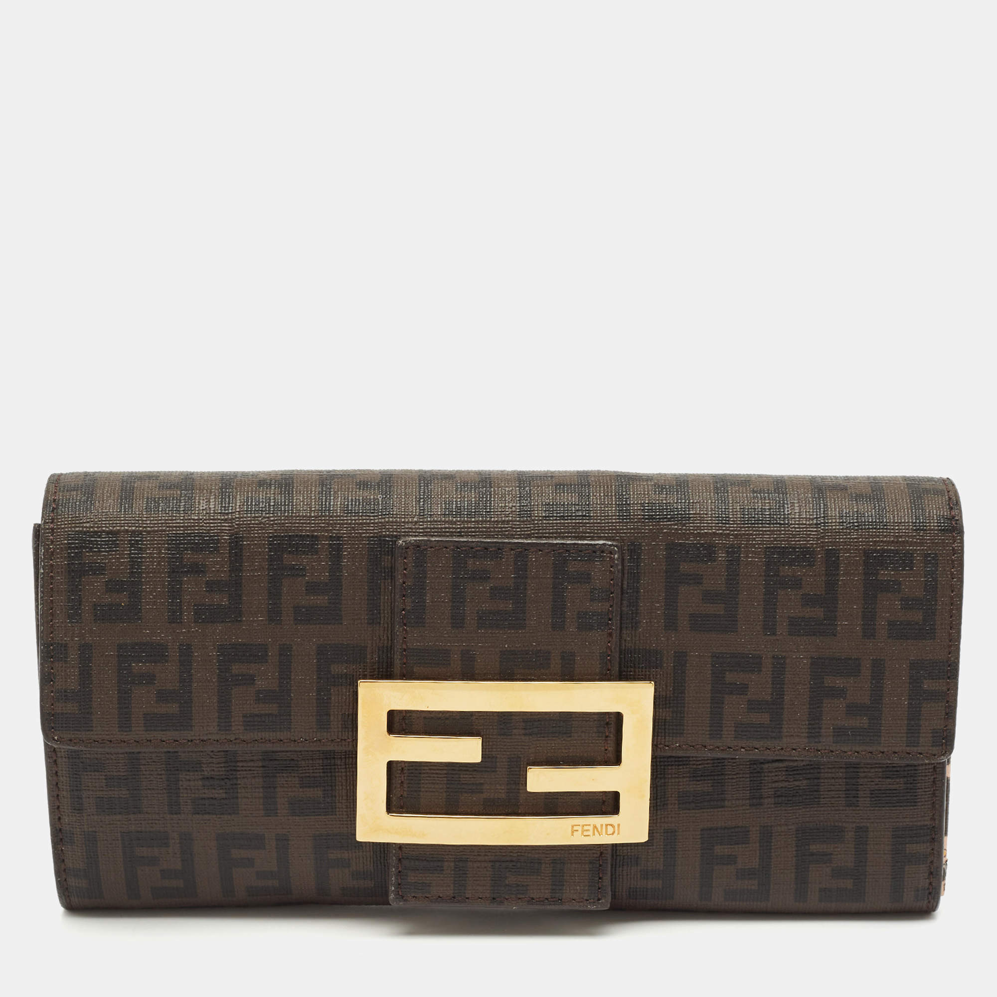 Pre Owned Fendi Brown Zucchino Coated Canvas Forever Continental Wallet