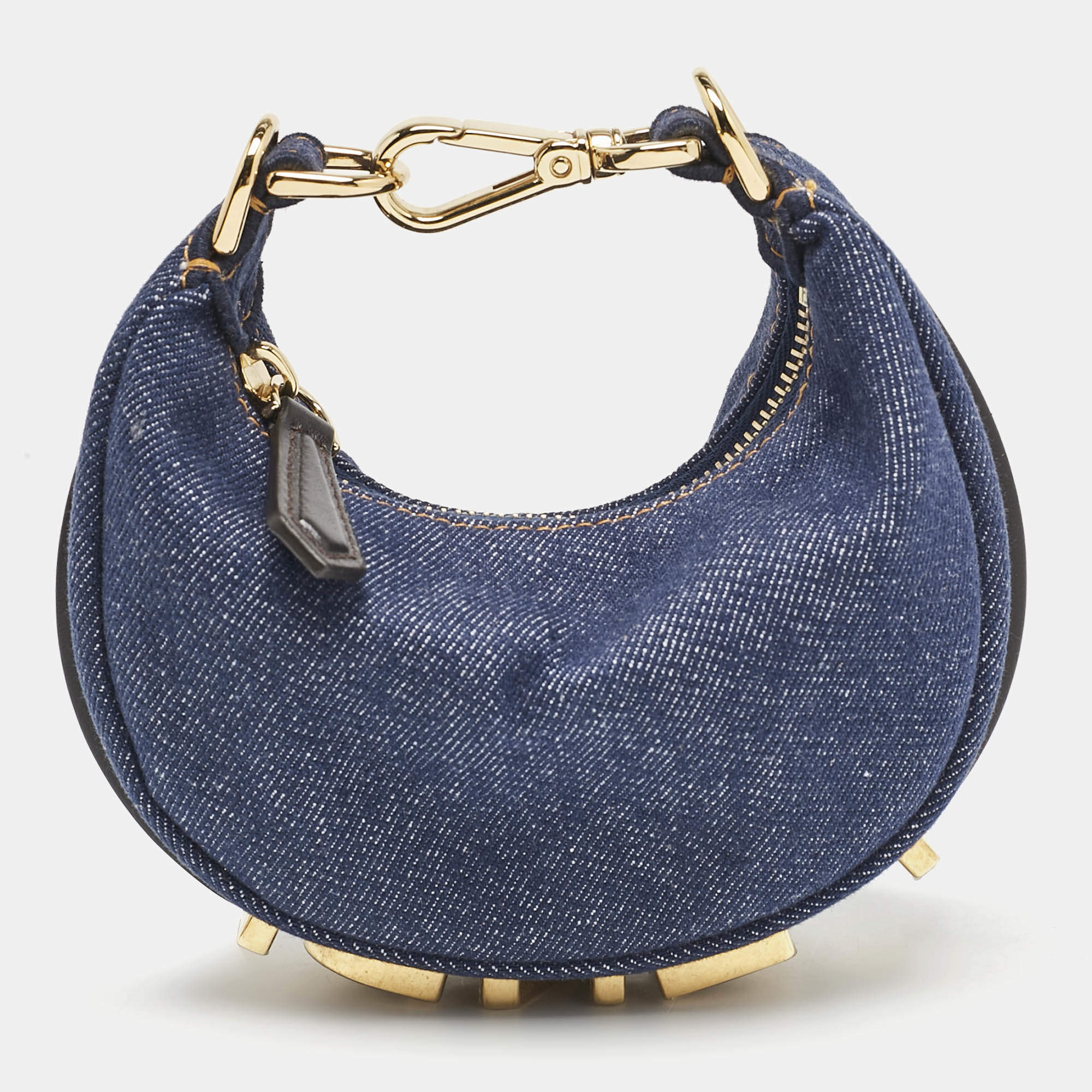 Pre Owned Fendi Blue Denim Nano Fendigraphy Hobo