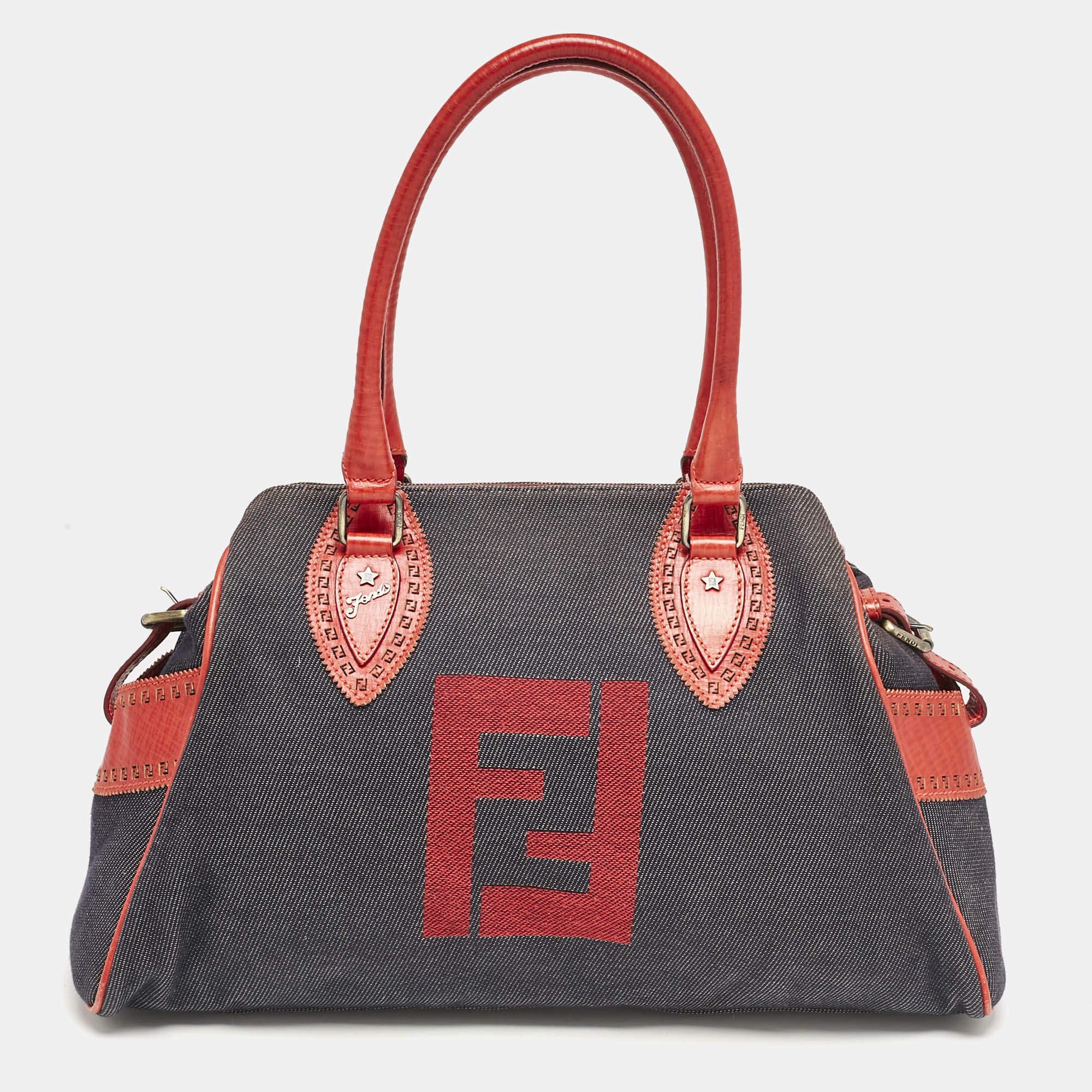 Fendi Red/Blue Denim Chef Du Jour Satchel