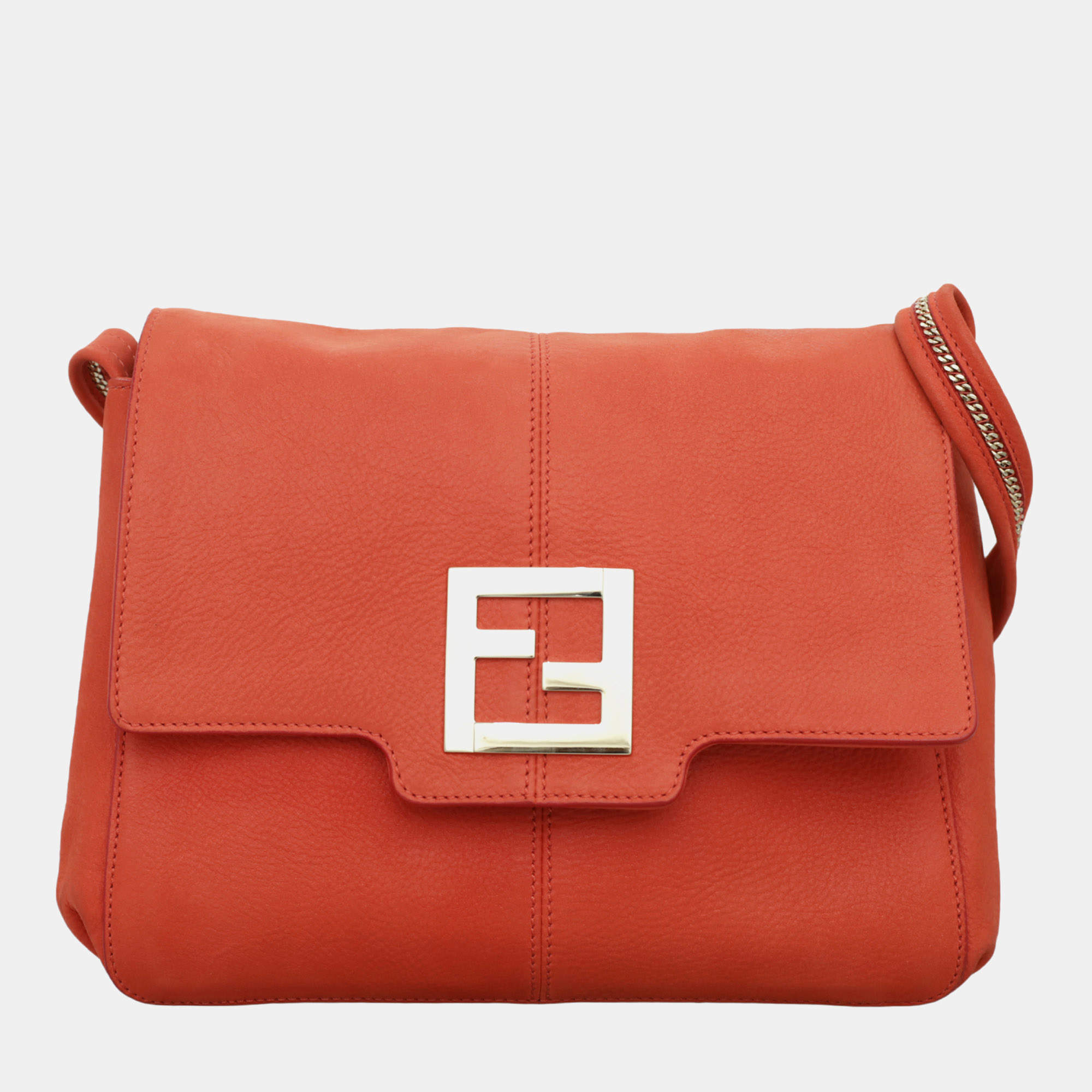 Pre Owned Fendi Orange Nubuck Leather Shoulder Bag