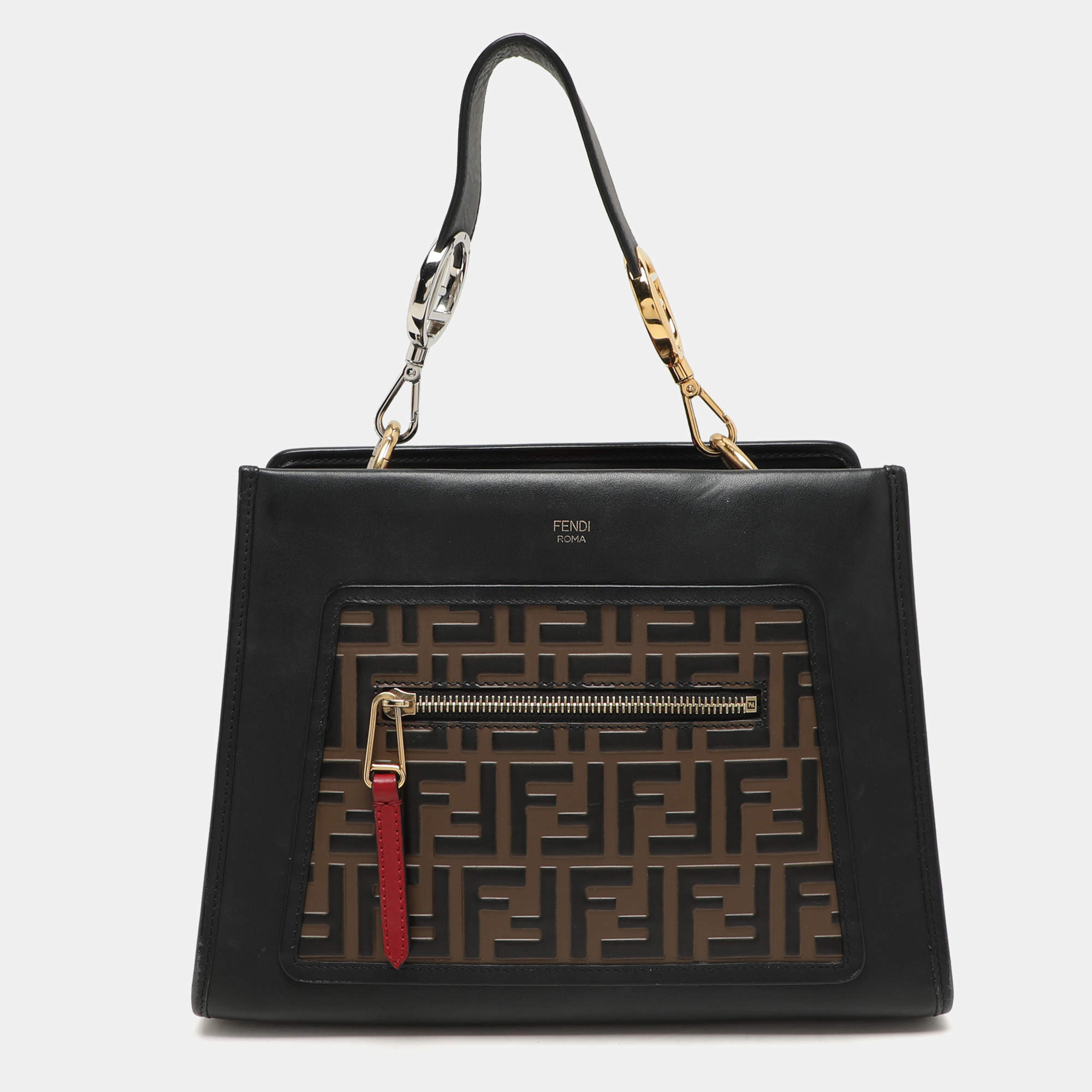 Fendi Black/Brown Zucca Leather Small Runaway Shoulder Bag