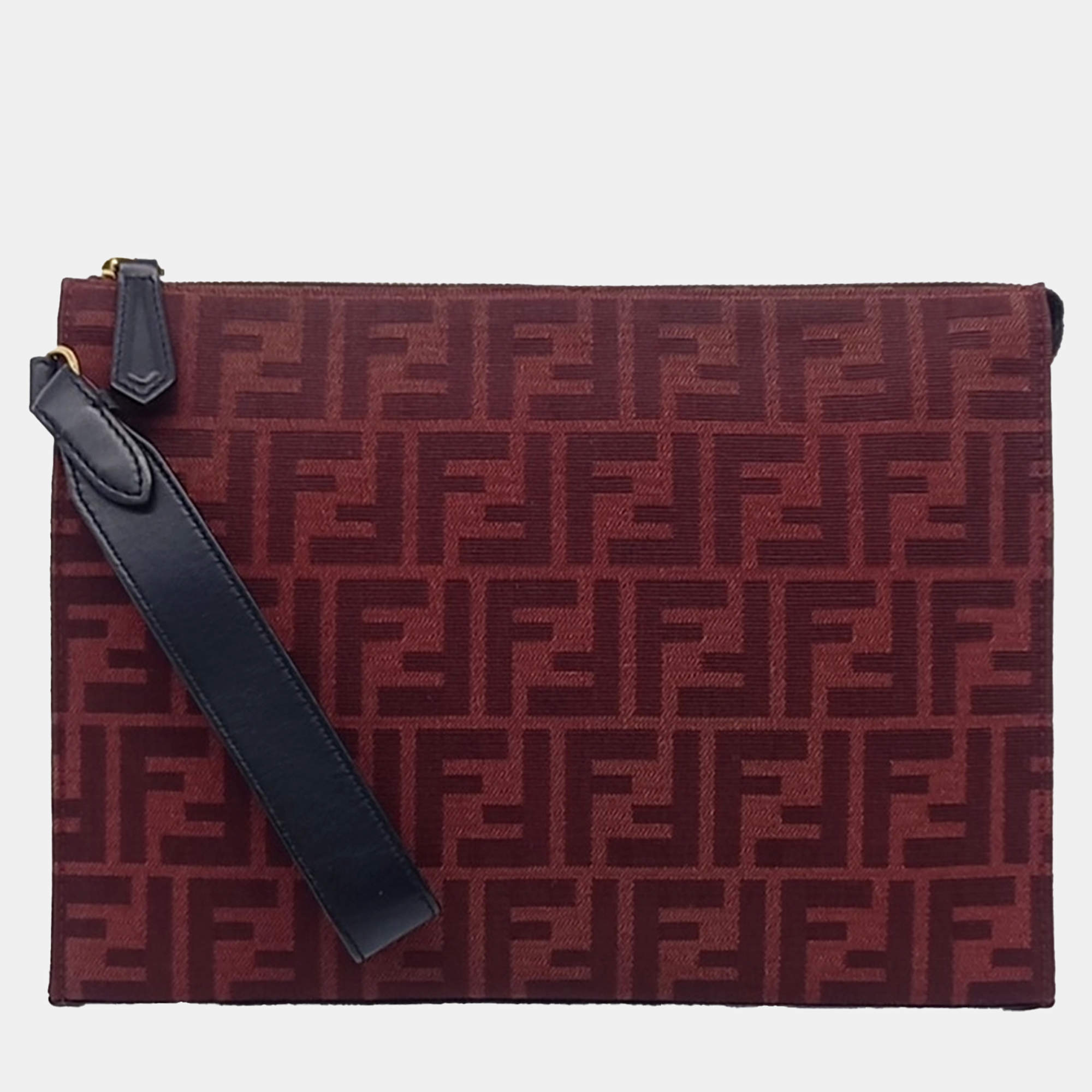 Pre Owned Fendi Burgundy Fabric Zucca Clutch