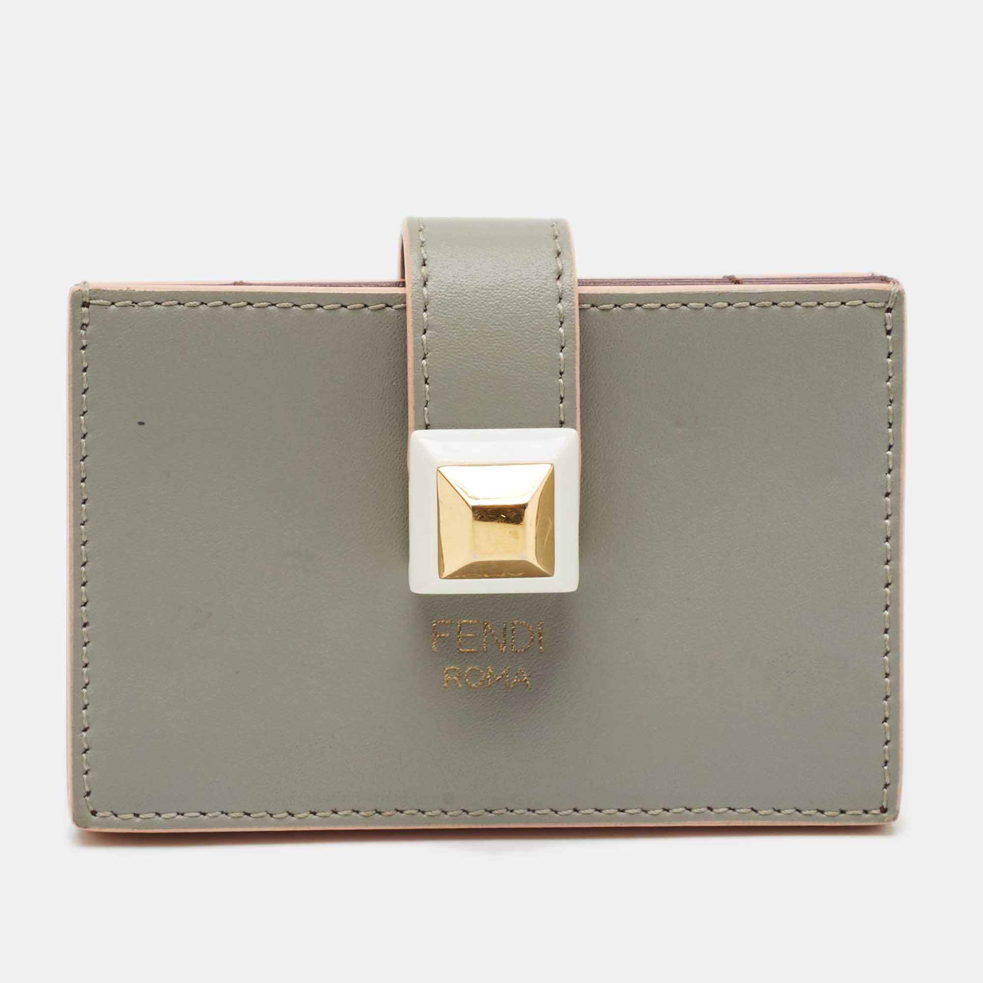 Fendi Grey/Peach Leather Accordion Card Case