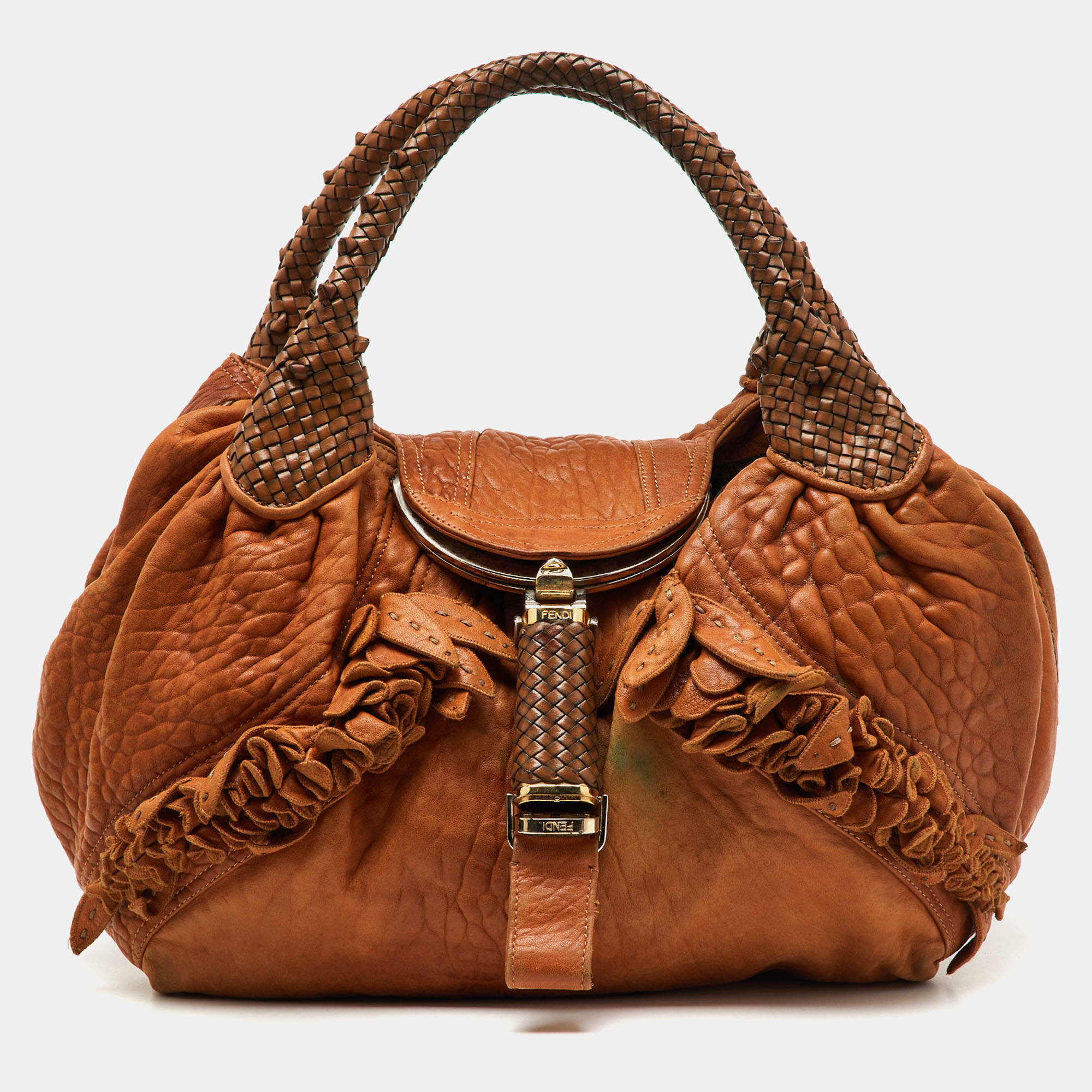 Fendi Brown Pebbled Leather Spy Bag