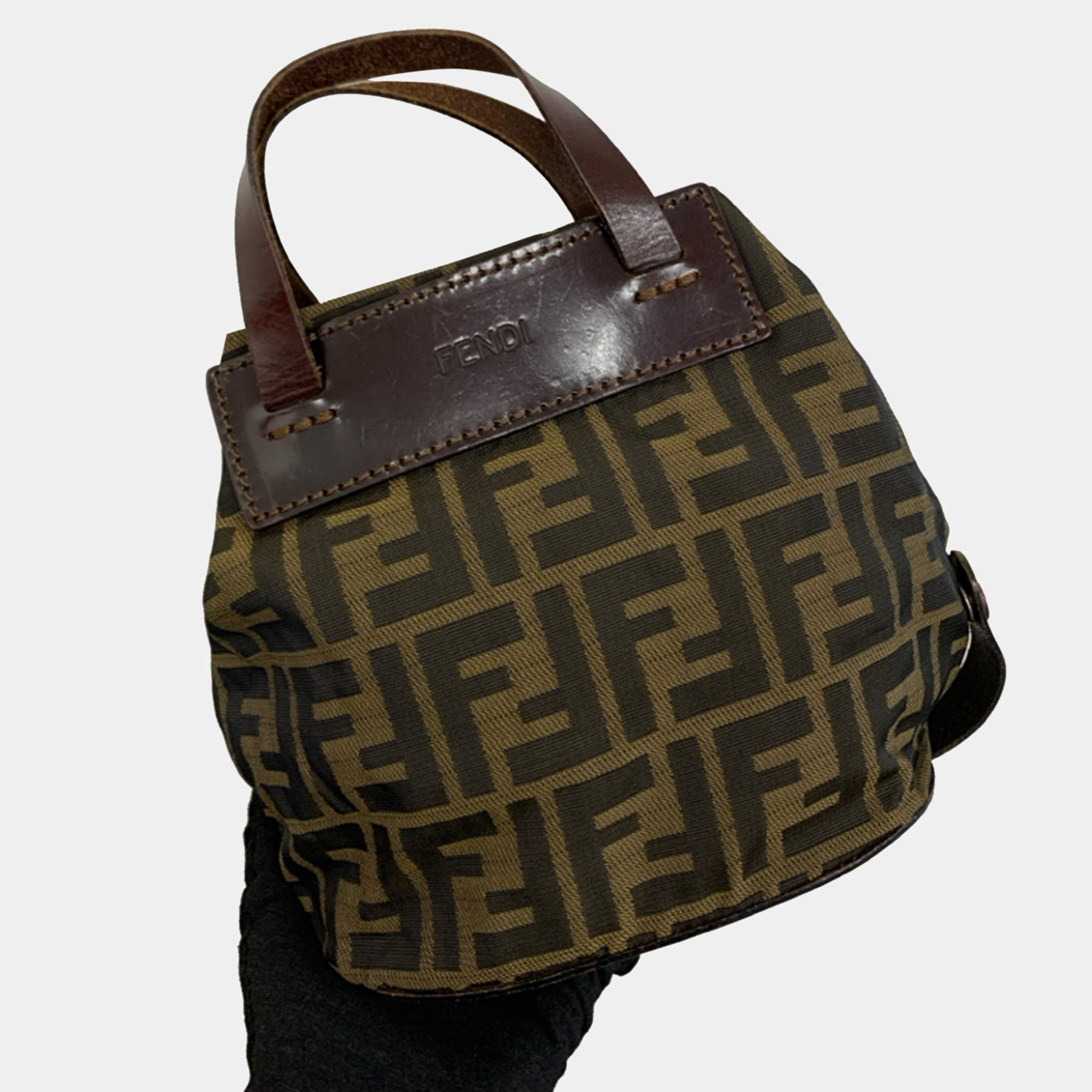 Pre Owned Fendi Canvas Vintage Zucca Handle Bucket bag