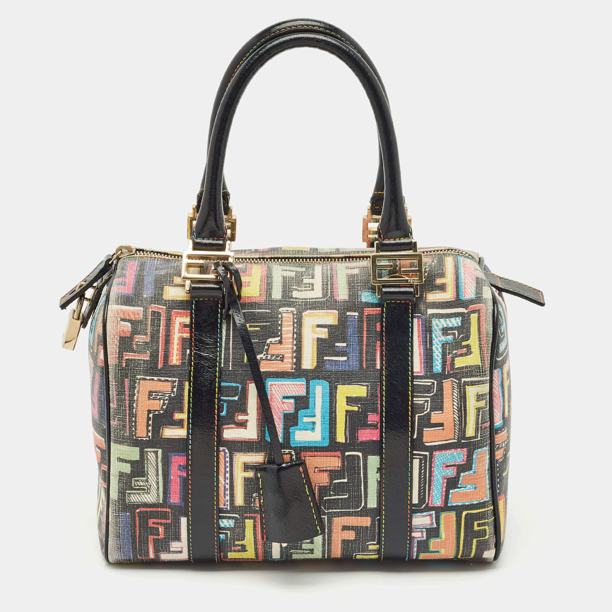 Fendi Multicolor Zucca Coated Canvas Small Forever Boston Bag
