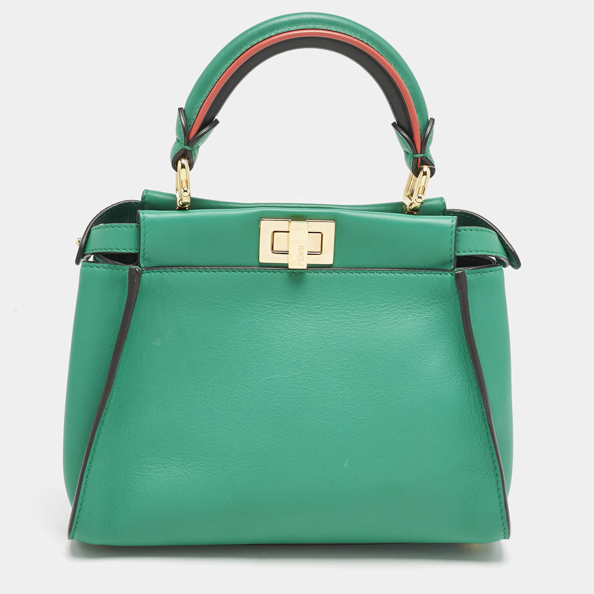 Fendi Green Leather Mini Peekaboo Top Handle Bag