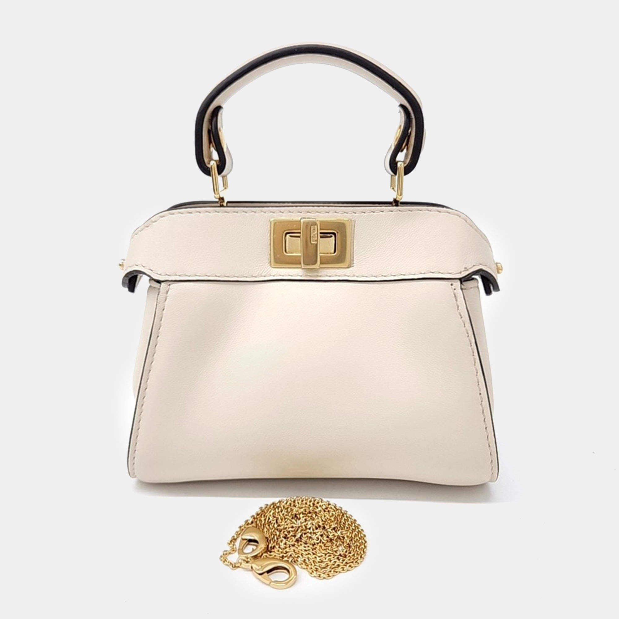 Fendi Cream Leather Nano Peekaboo Crossbody Bag
