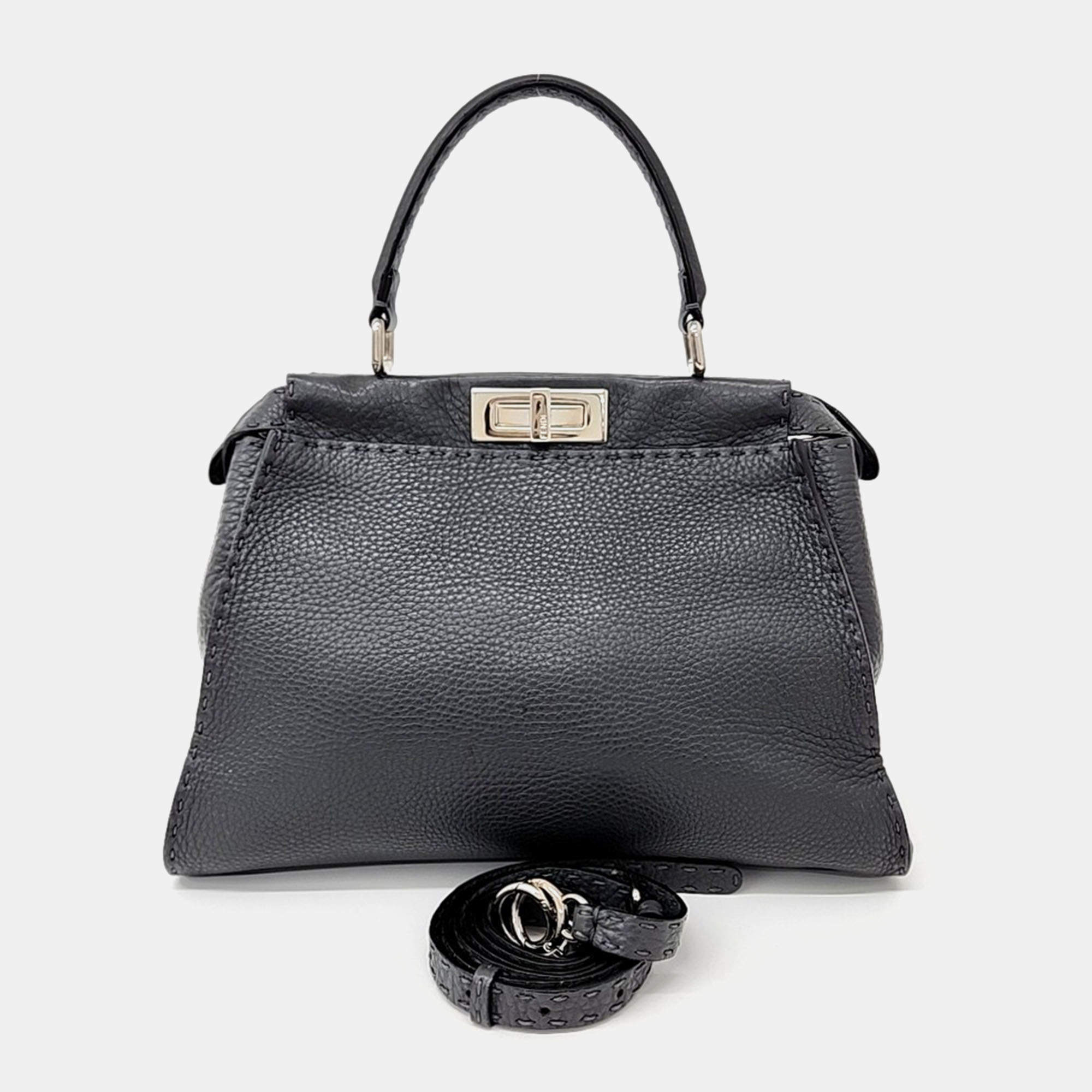 Fendi Grey Leather Selleria Peekaboo Medium bag