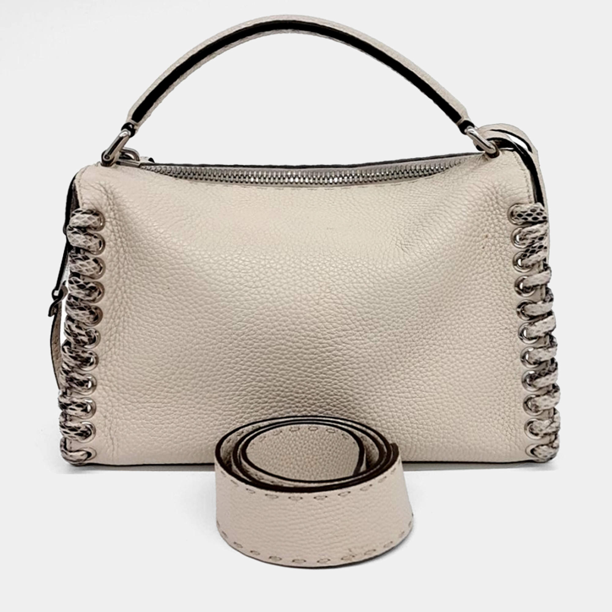 Fendi Beige Leather Selleria Layback bag
