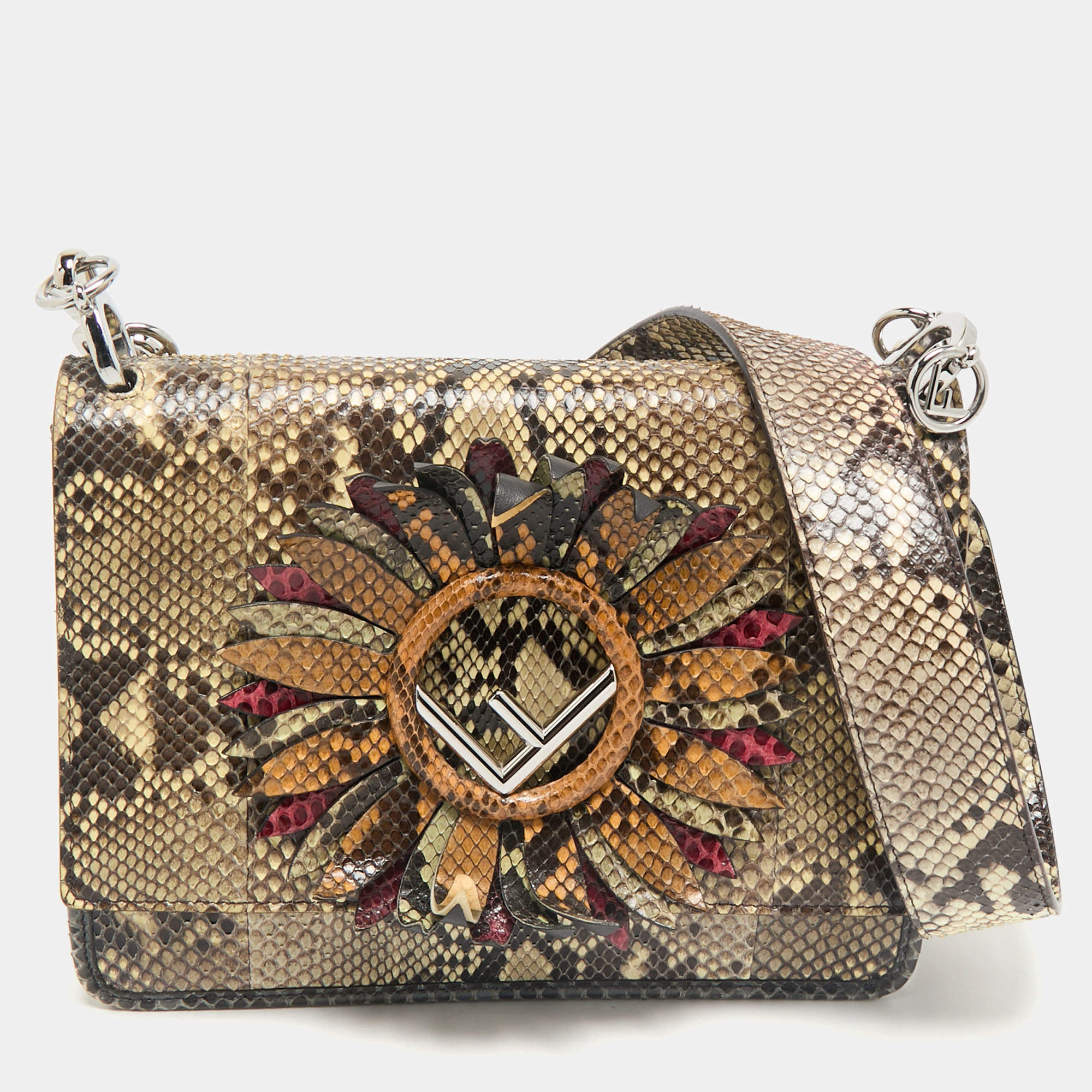 Fendi Beige Python Kan I F Logo Shoulder Bag