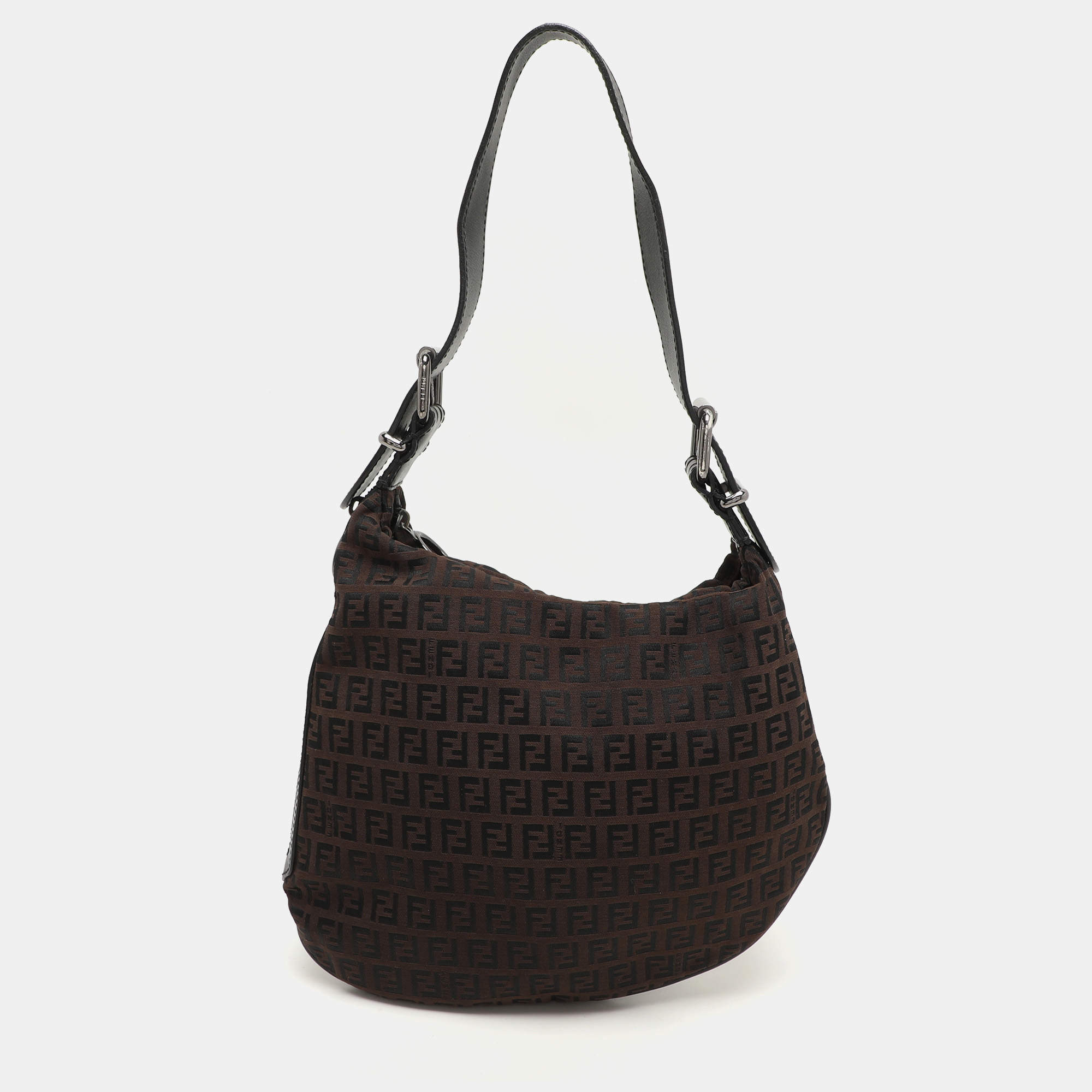 Fendi Brown/Black Zucchino Canvas and Leather Oyster Hobo