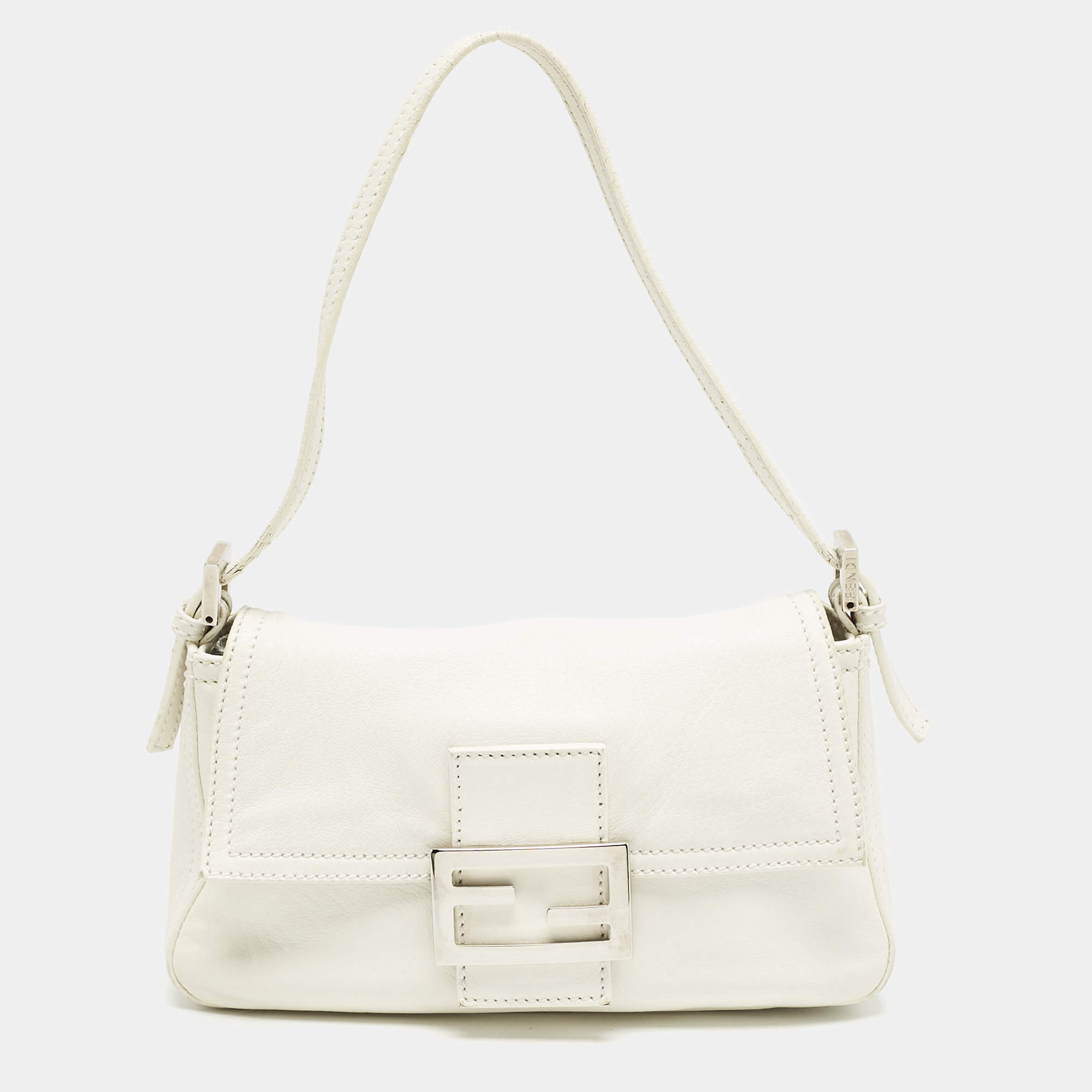 Fendi White Leather Mini Mama Baguette Bag